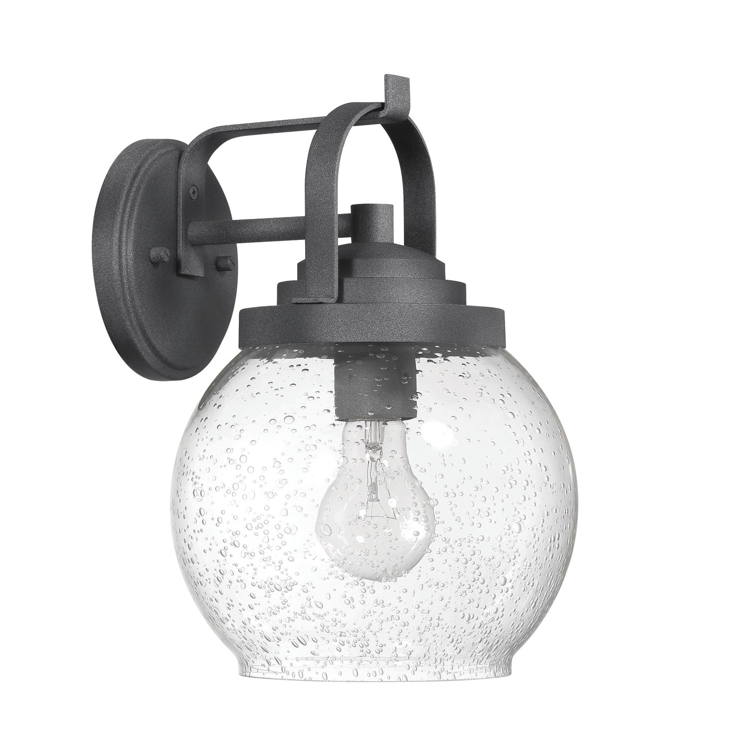 Hello Honey® Bertram Distressed Zinc Industrial Lantern Seedy Glass Globe & Metal Wall Mounted Outdoor Light