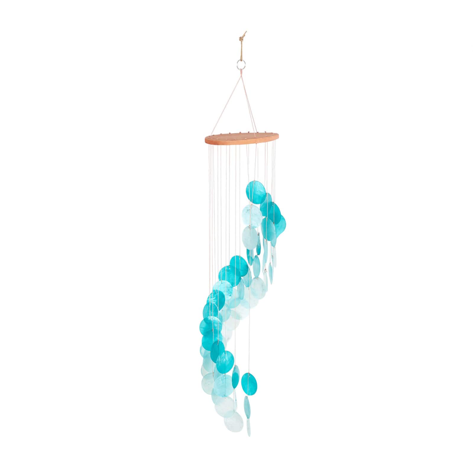 31" Teal Capiz Shell Waterfall Wind Chime
