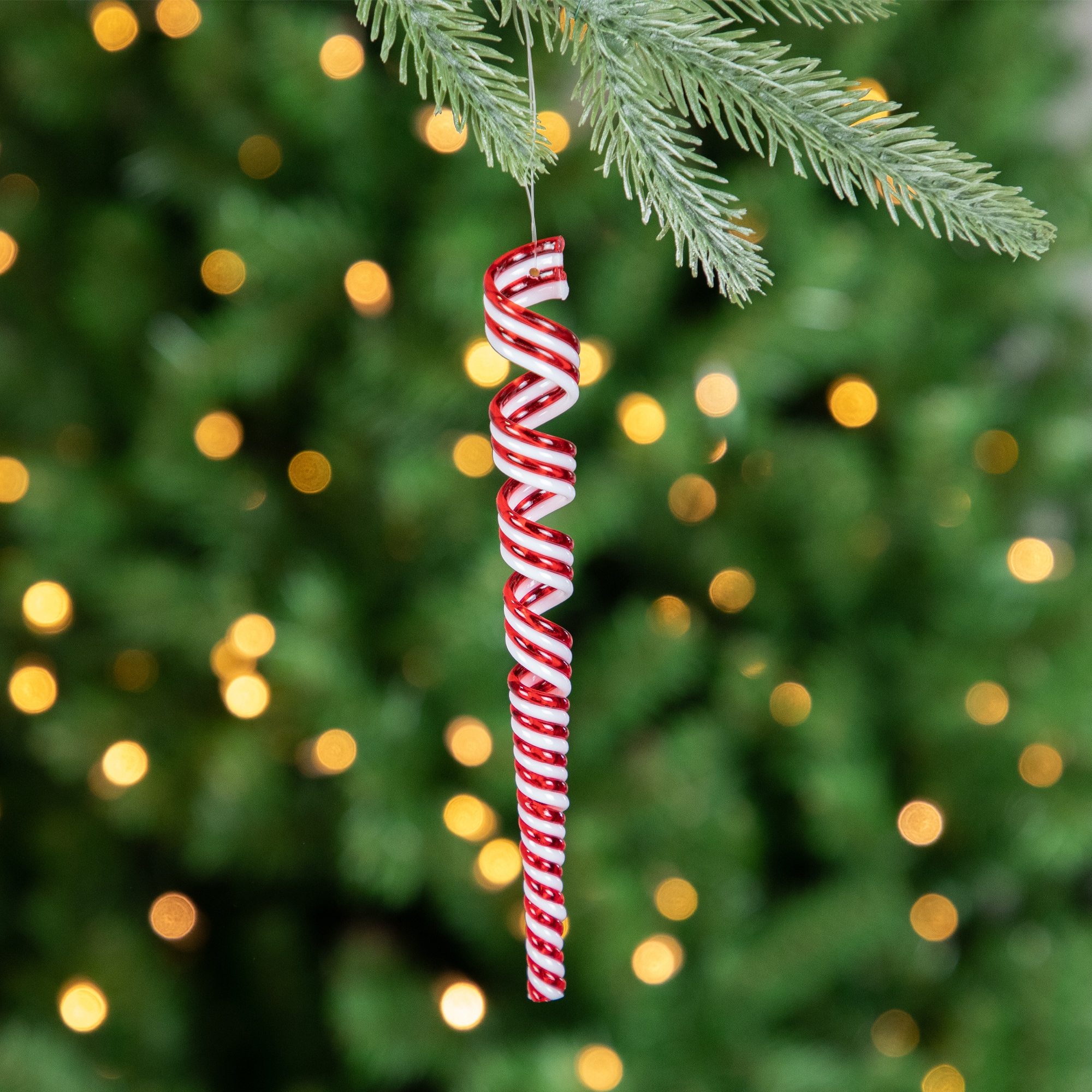Pack of 4 Red and White Candy Curls Christmas Ornaments 7"