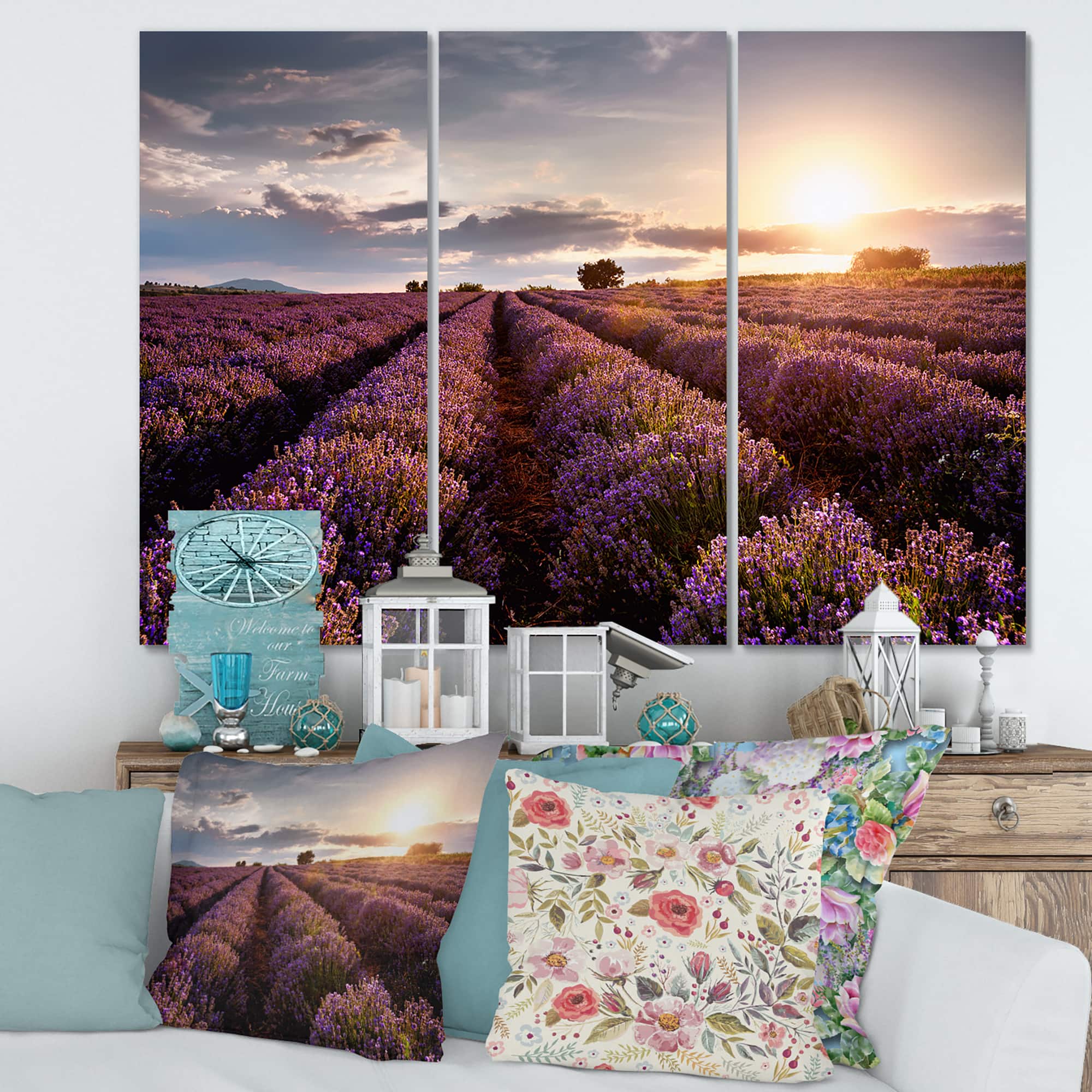 Designart - Sunrise & Dramatic Clouds Over Lavender Field V