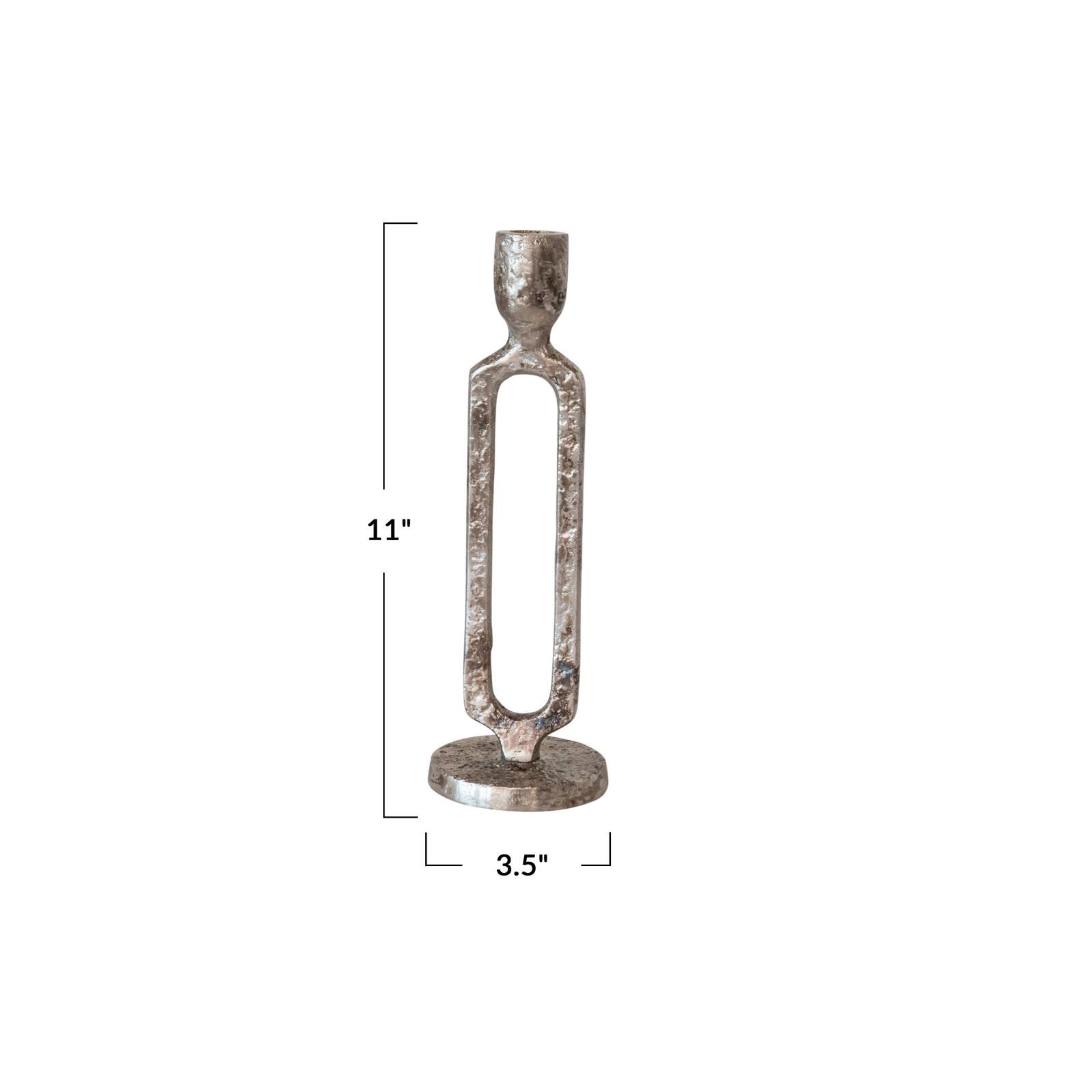 Hello Honey® 11" Oxidized Silver Finish Tall Aluminum Taper Candleholder