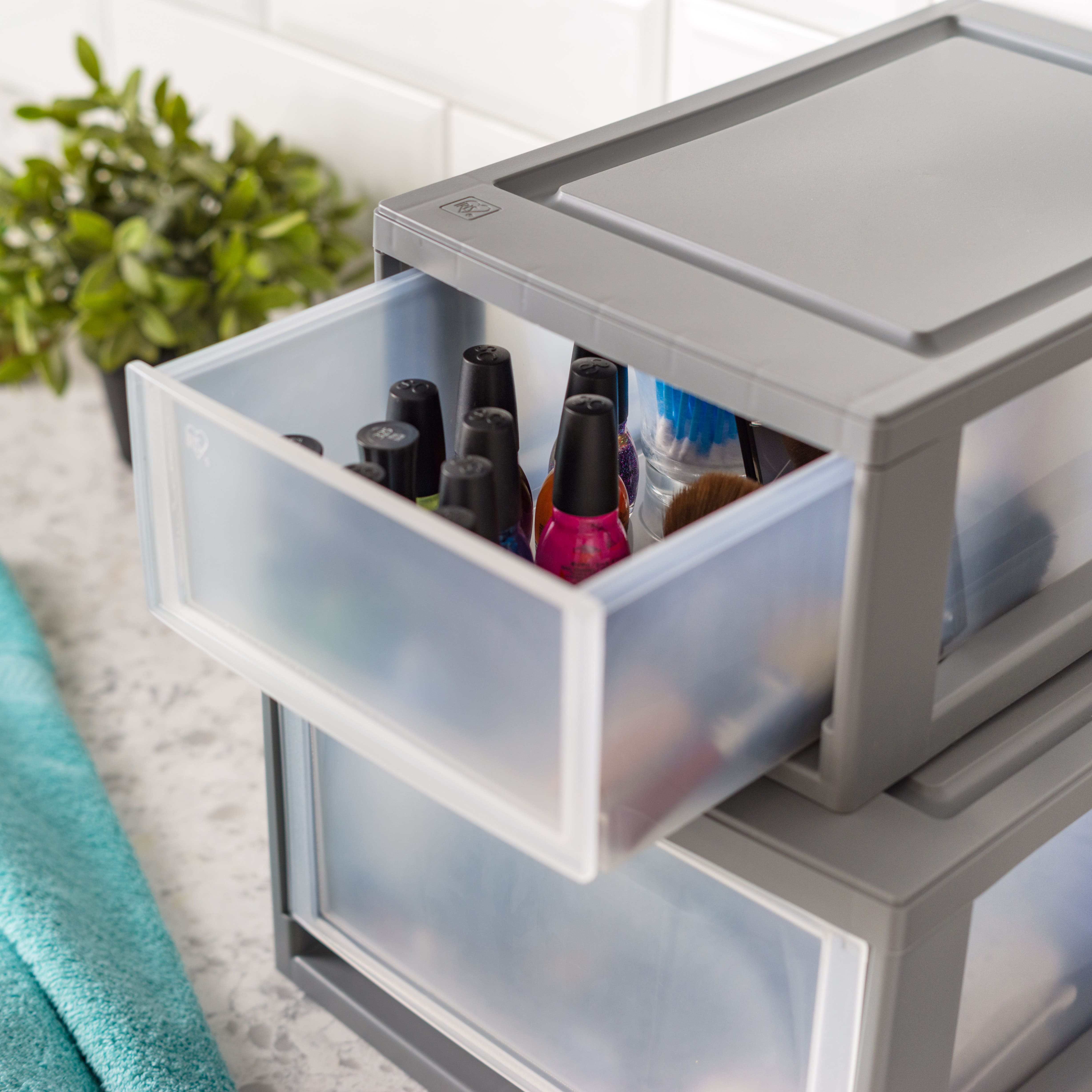 IRIS® 6qt. Gray Stackable Storage Bin with Clear Drawer