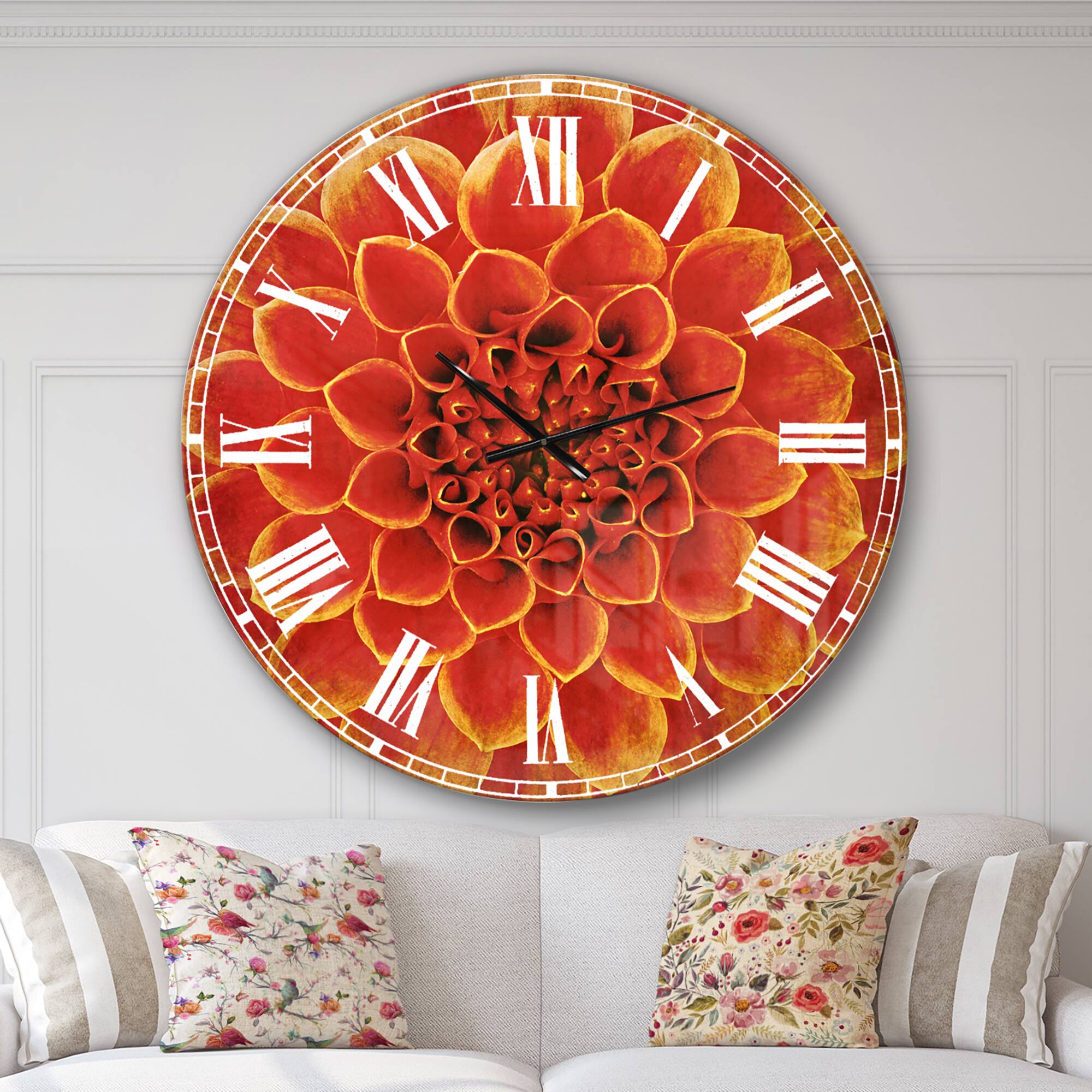 Designart Orange Abstract Flower Design Traditional Wall Clock
