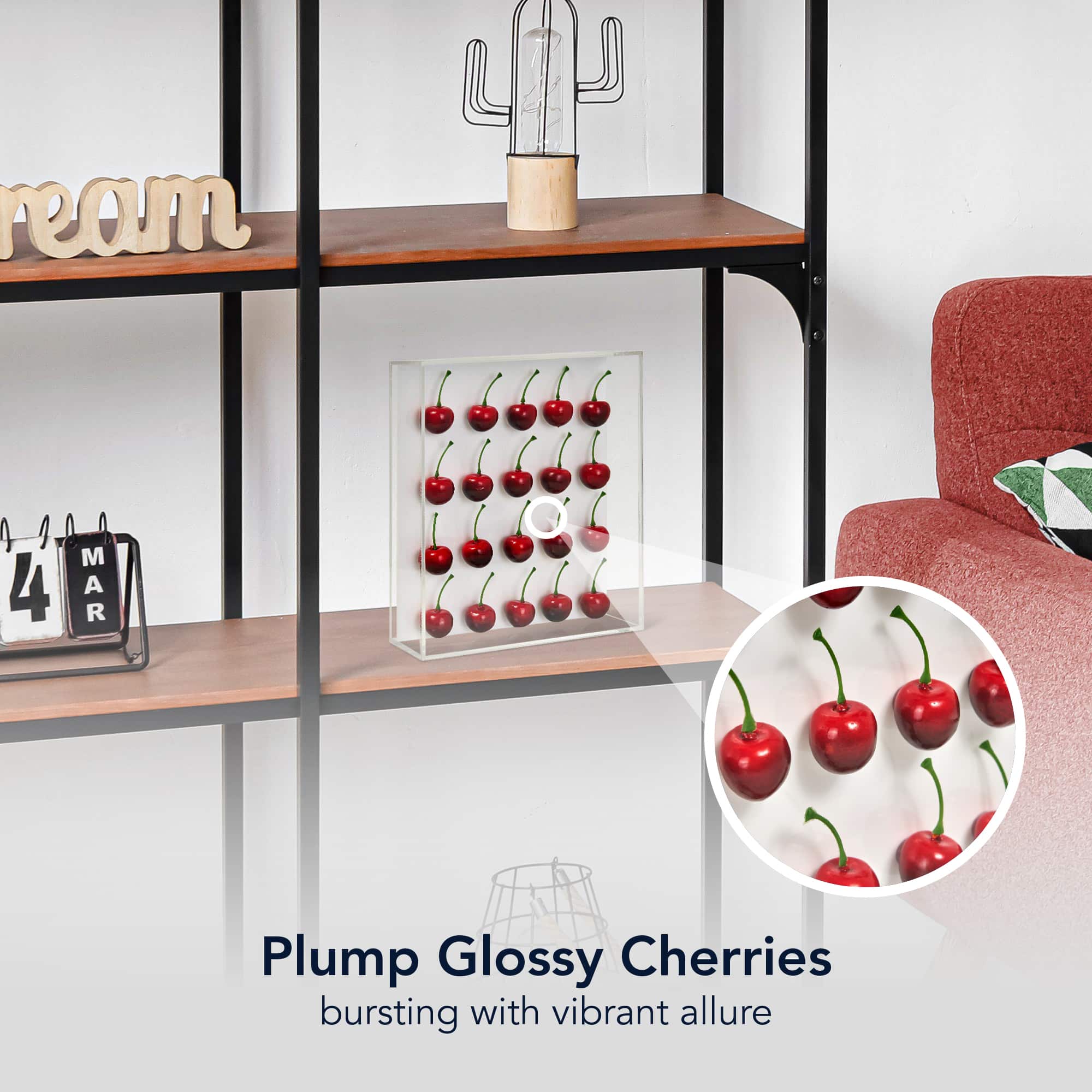American Art Decor Acrylic Shadow Box, Red Cherry Wall Décor, 2.25" x 8.25" x 10.5", Set of 20