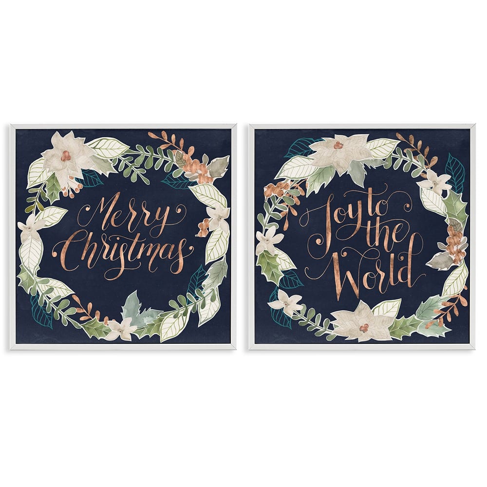 Stupell Industries Merry Christmas Joy Wreath Framed Giclee Wall Art Set