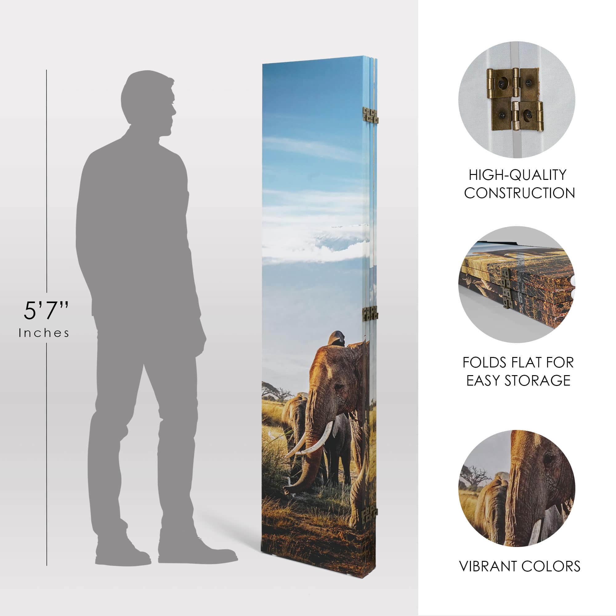 American Art Decor™ 6ft. Double-Sided 4-Panel African Elephants & Zebras Animals Canvas Privacy Screen