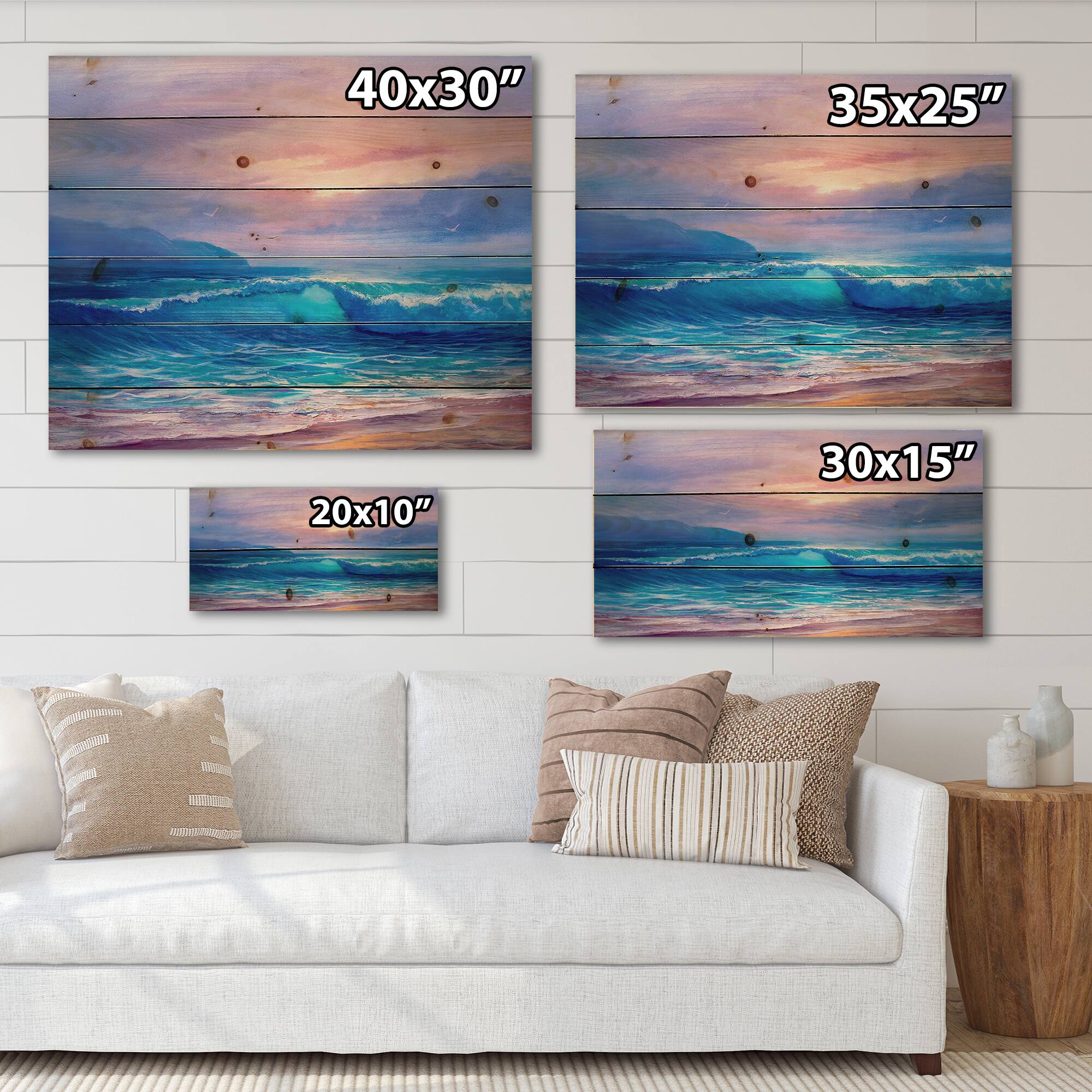 Designart - Golden Sunset Over The Sea By The Beach - Nautical & Coastal Print on Natural Pine Wood