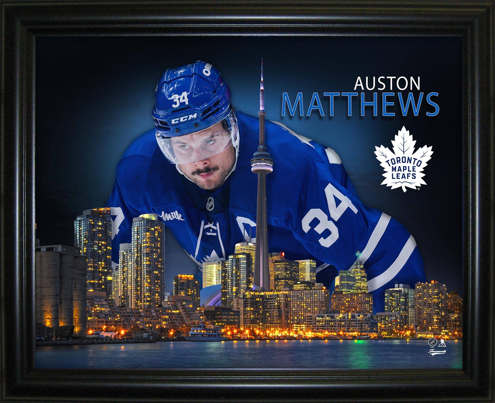 Auston Matthews 16" x 20" Framed Skyline Print Toronto Maple Leafs 20" x 16"