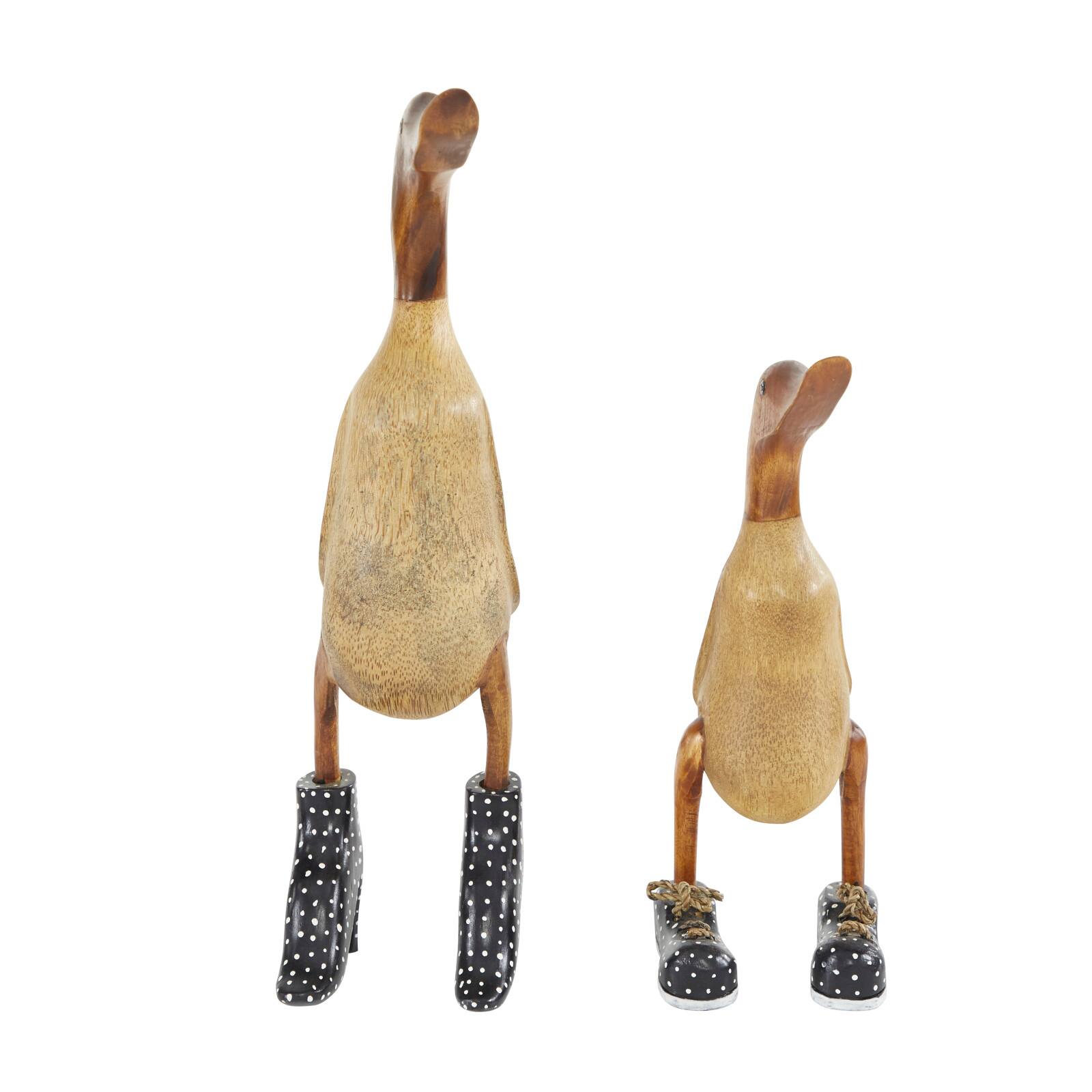 Set of 2 Brown Bamboo Coastal Duck Sculpture, 17", 12"