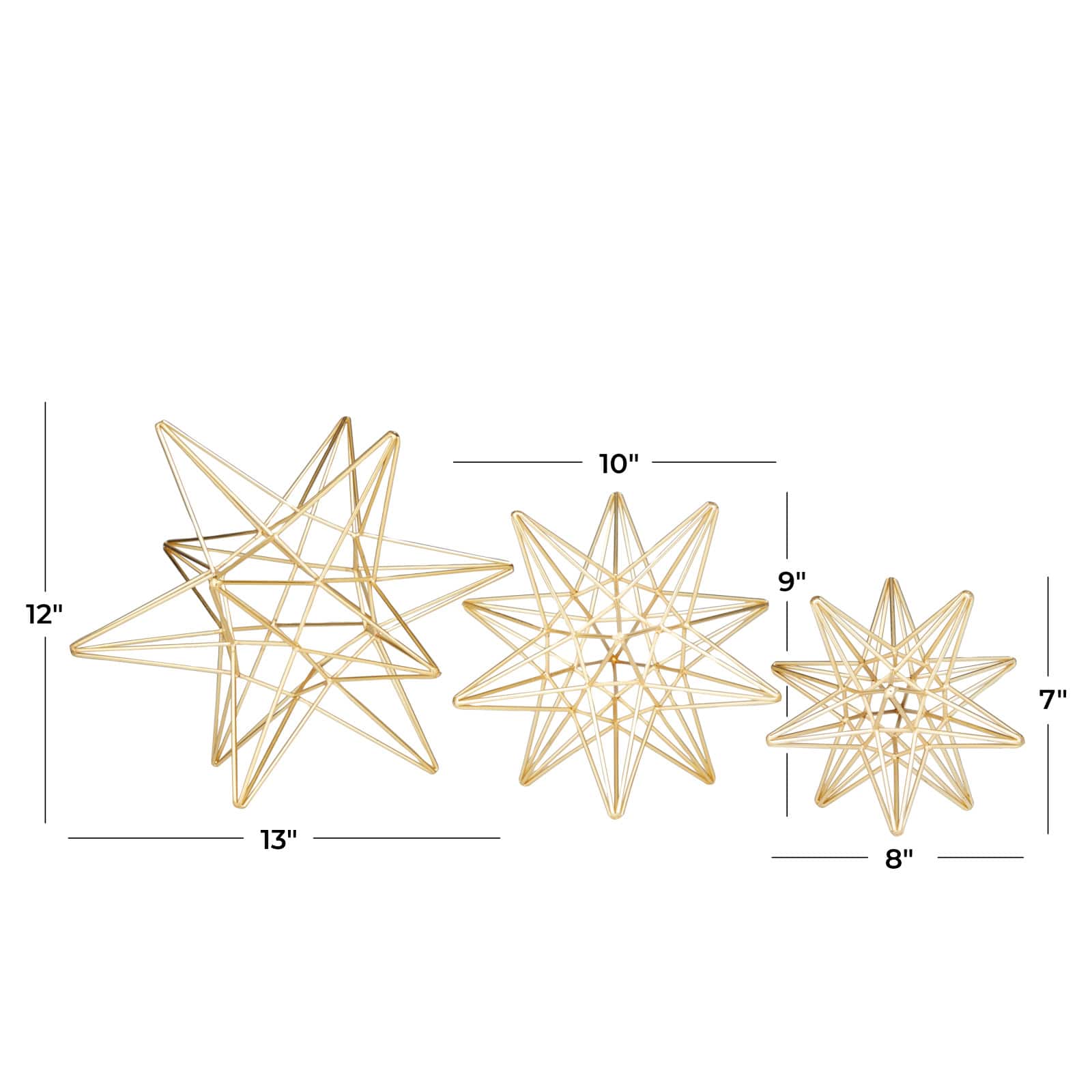 CosmoLiving by Cosmopolitan Set of 3 Gold Iron Glam Sculpture, 12" x 13" x 14"