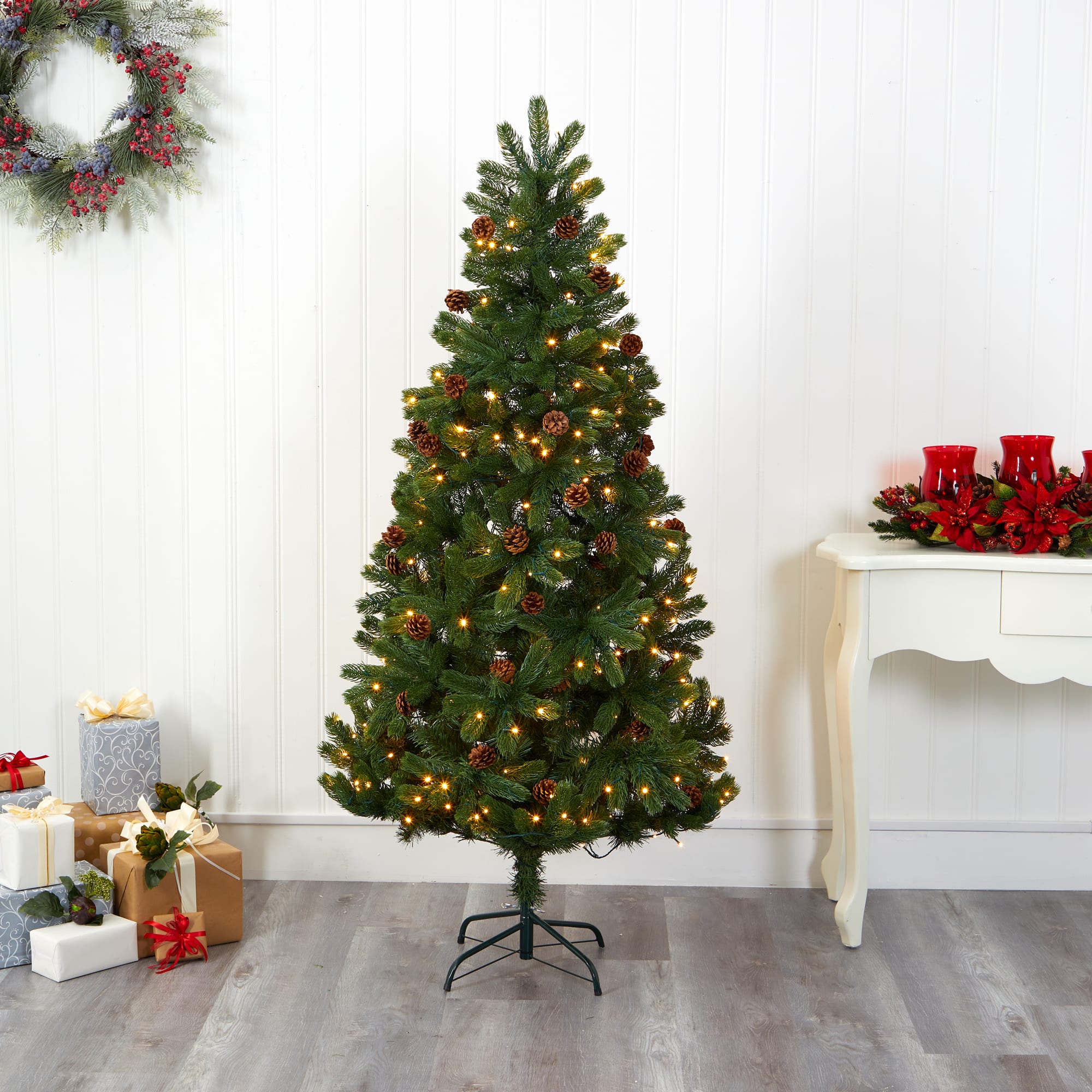 6ft. Pre-Lit Rocky Mountain Spruce & Pinecone Artificial Christmas Tree, Clear LED Lights