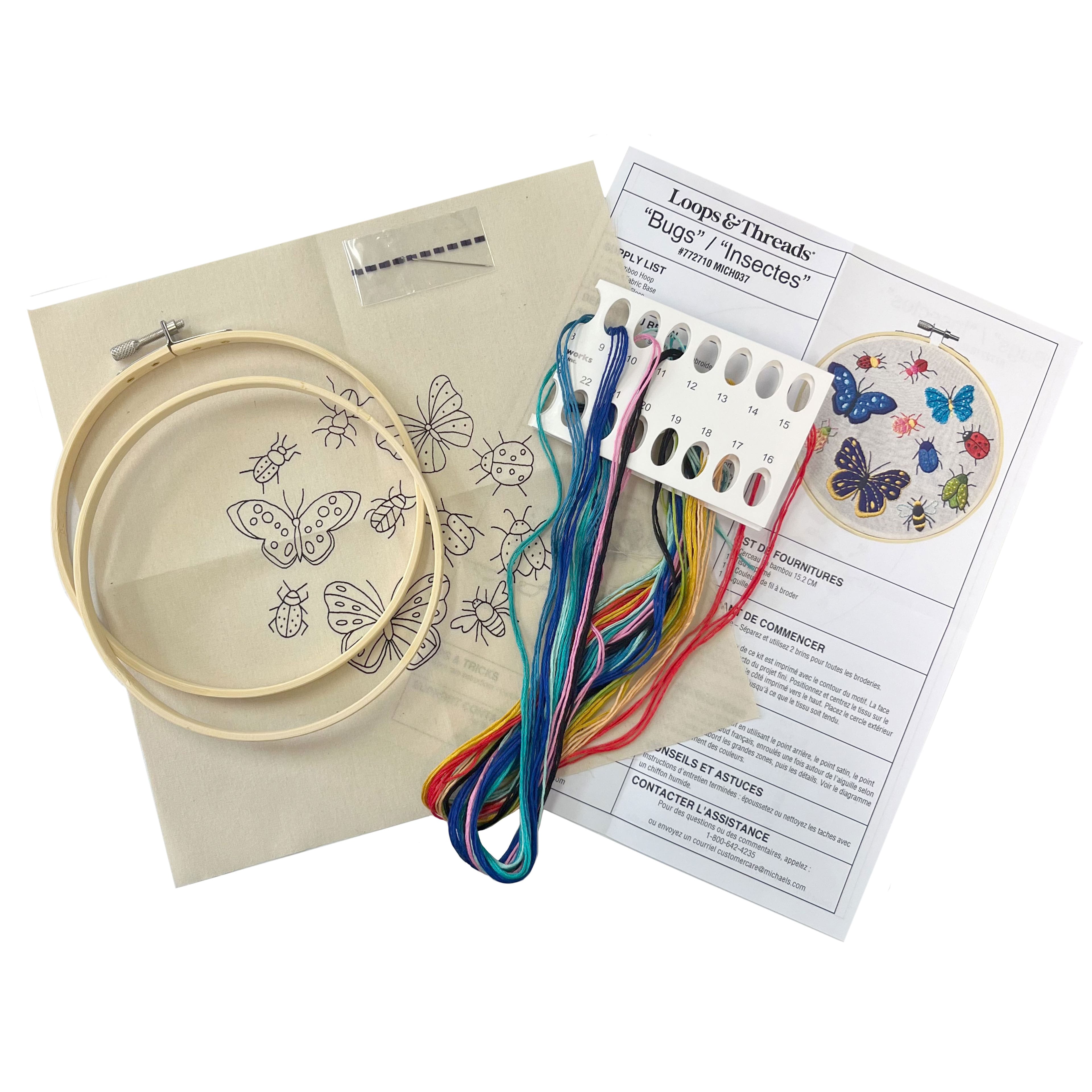 6" Bugs & Butterflies Stamped Design Embroidery Kit with Hoop by Loops & Threads®