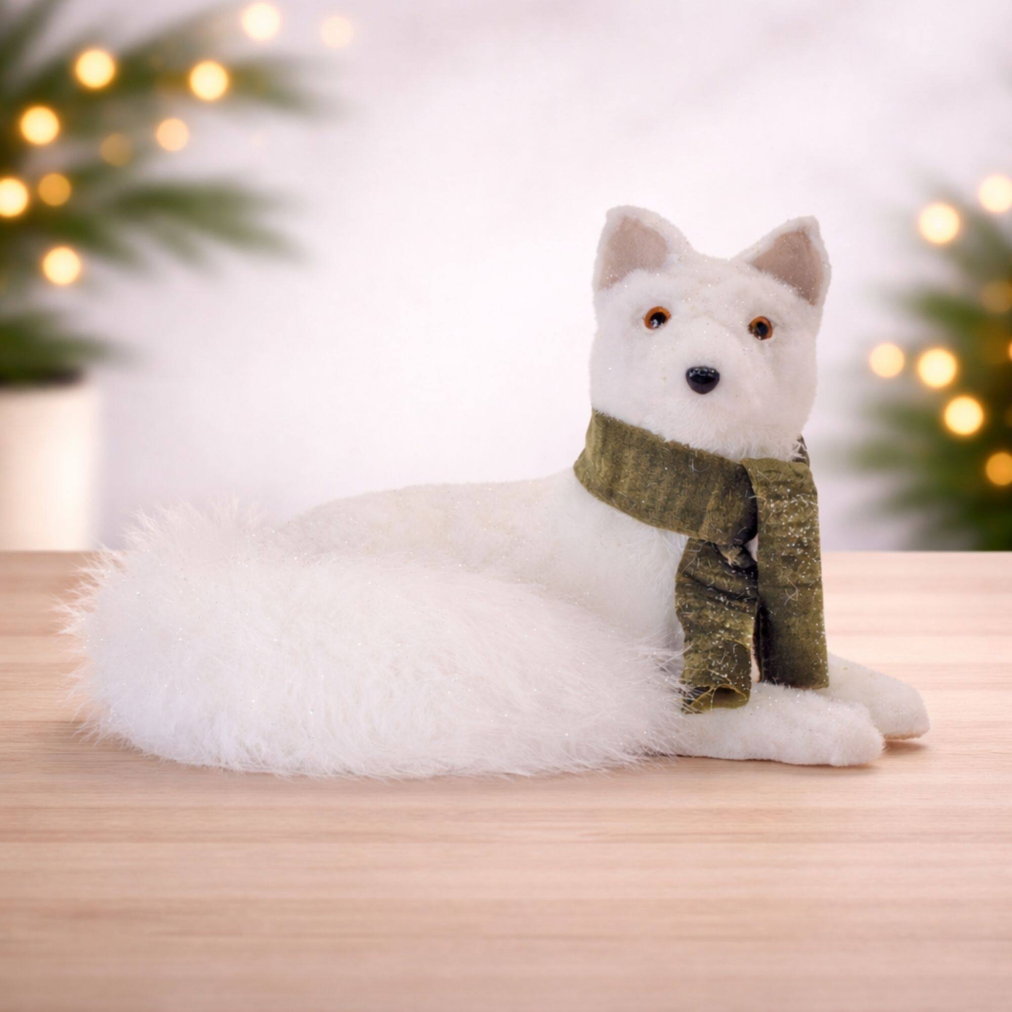 Melrose 11.75" Plush Winter Fox Figurine with Scarf
