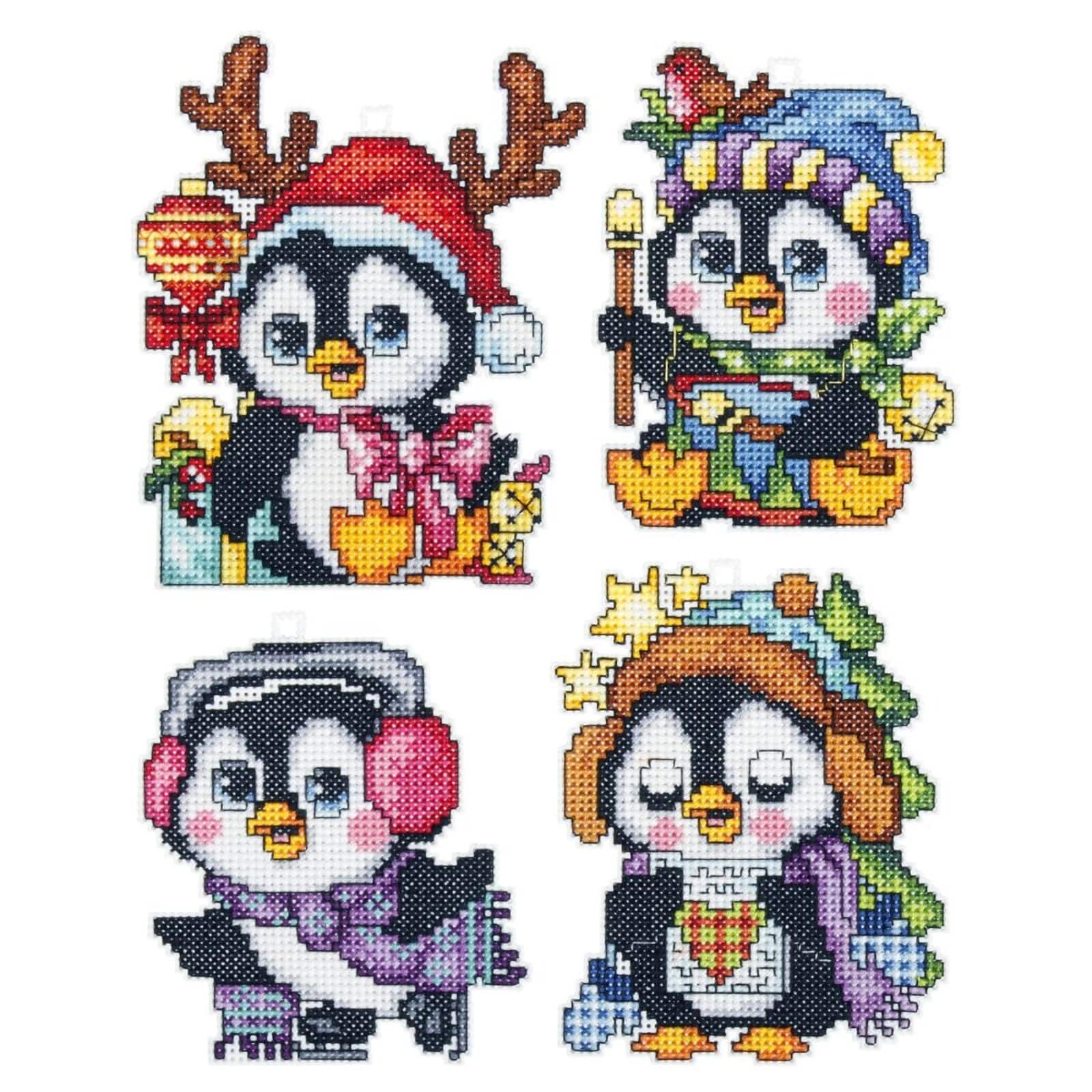 Orchidea Plastic Canvas Counted Cross Stitch Kit With Plastic Canvas Penguins Set Of 4 Designs