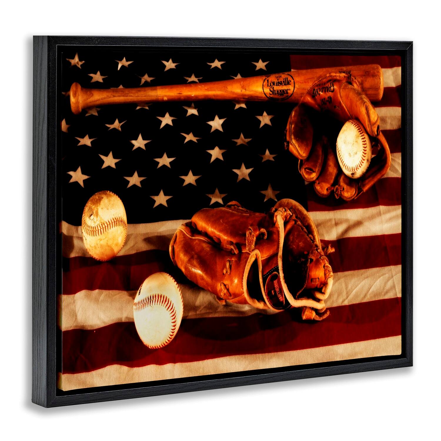 Stupell Industries Vintage American Flag Baseball Photo Floater Framed Art