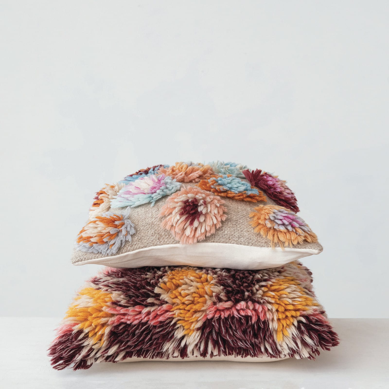 Hello Honey® Multicolor New Zealand Wool Shag Throw Pillow with Cotton Back