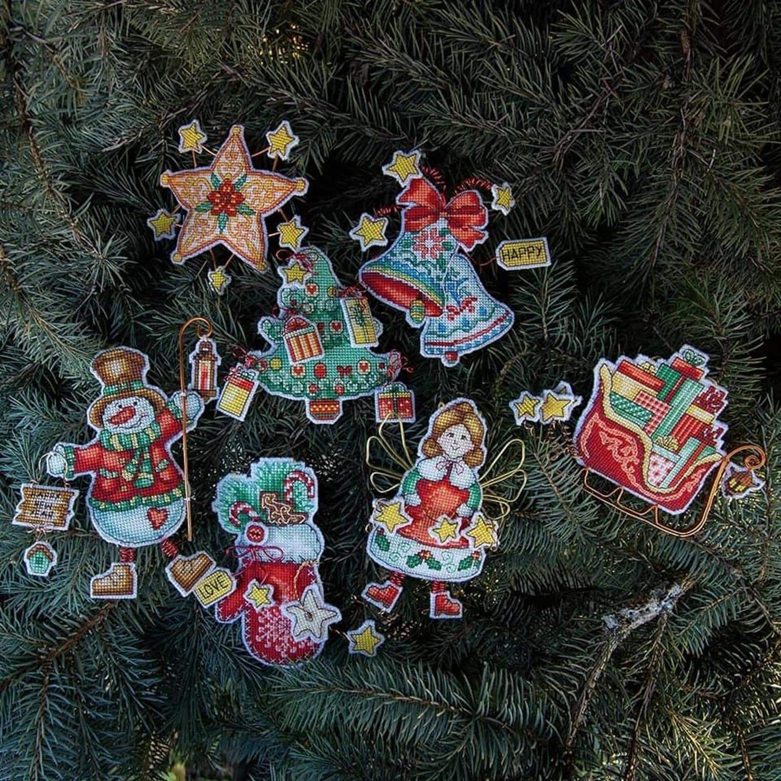 Crystal Art Christmas Tree Toy Plastic Canvas Counted Cross Stitch KitSet Of Pictures Christmas Toys