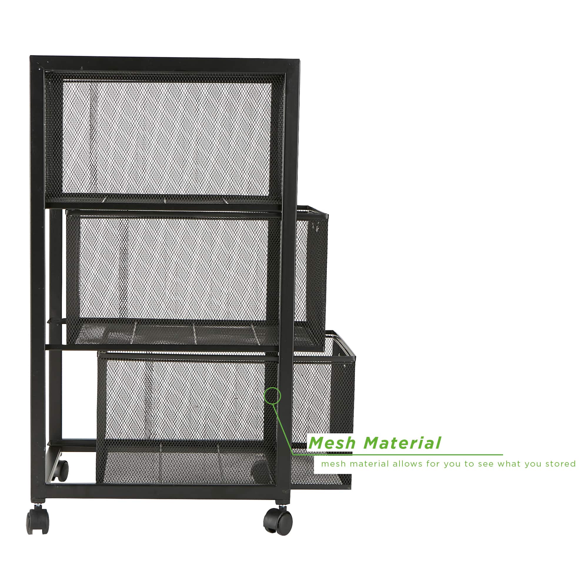 Mind Reader Black 3 Drawer Rolling File Cabinet