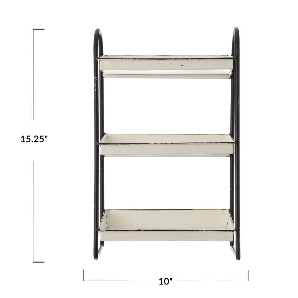 Hello Honey® 15.4" Distressed White 3-Tier Metal Tray with Black Frame