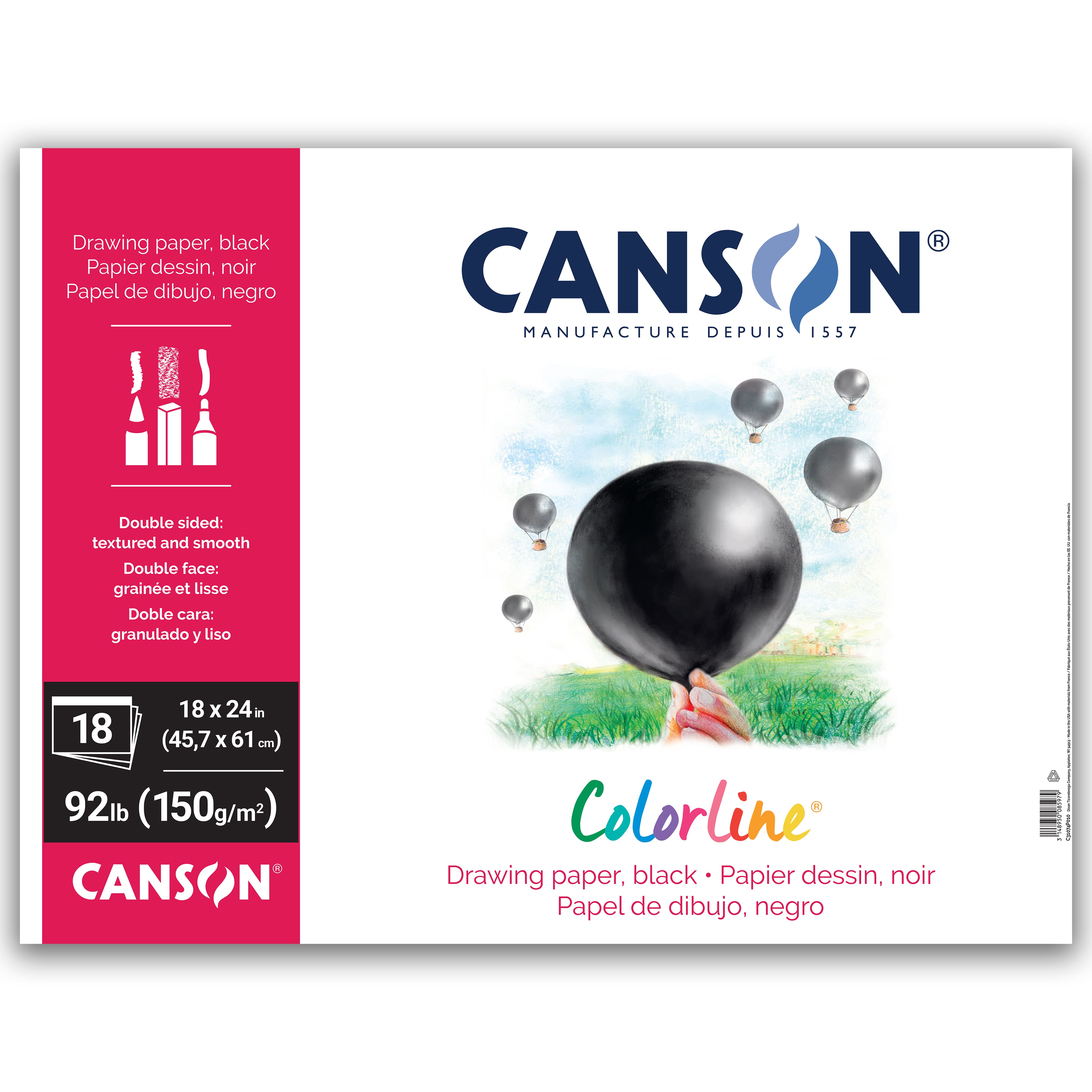 Canson® Colorline® Black Drawing Paper Pad, 18" x 24"