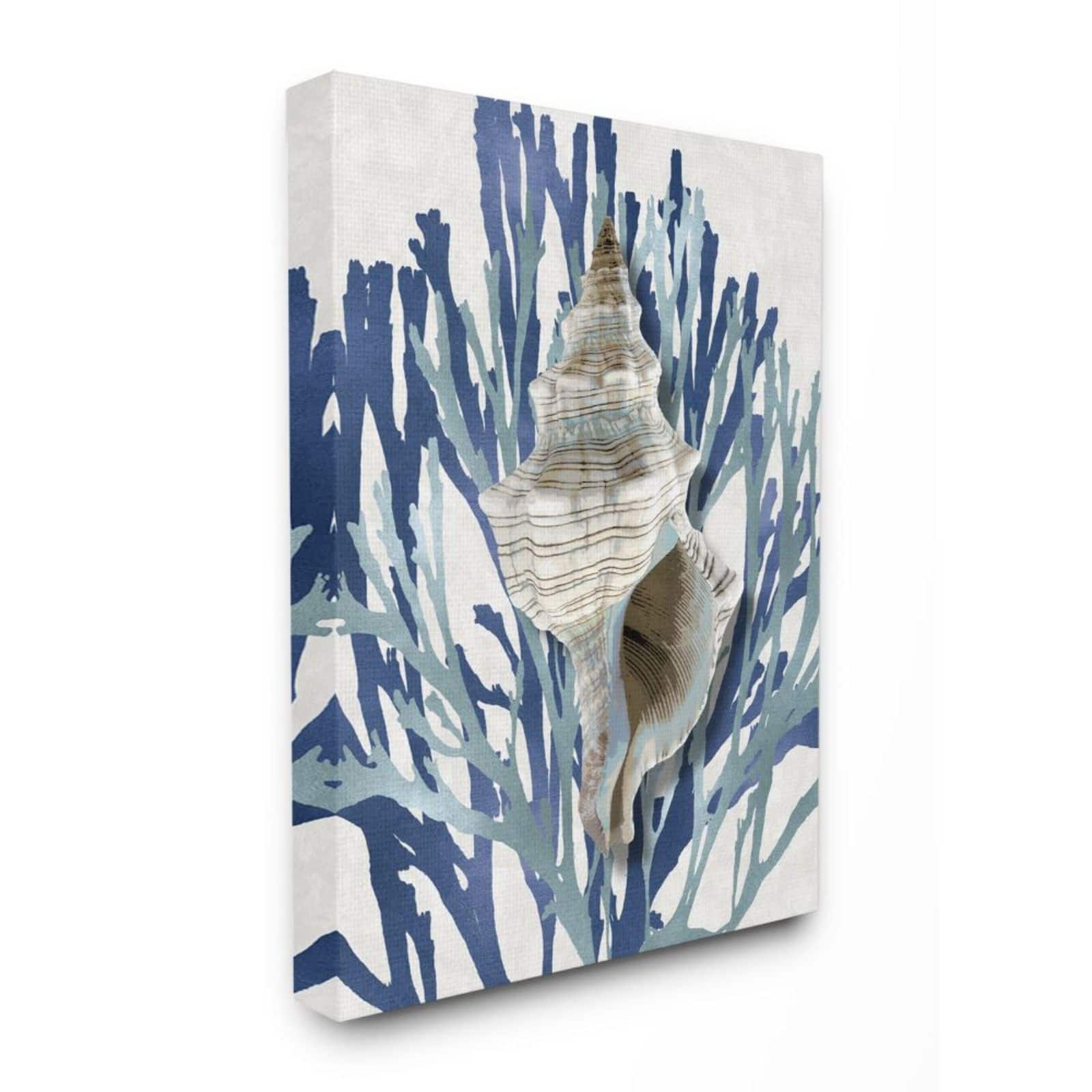 Stupell Industries Tower Shell Coral Blue Beach Design Canvas Wall Art