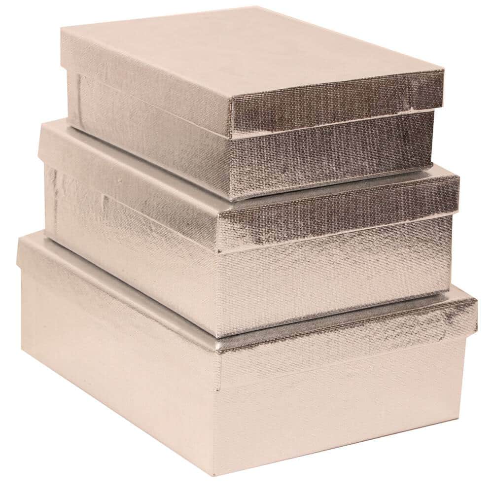 JAM Paper Silver Rectangle Gift Box Nesting Set