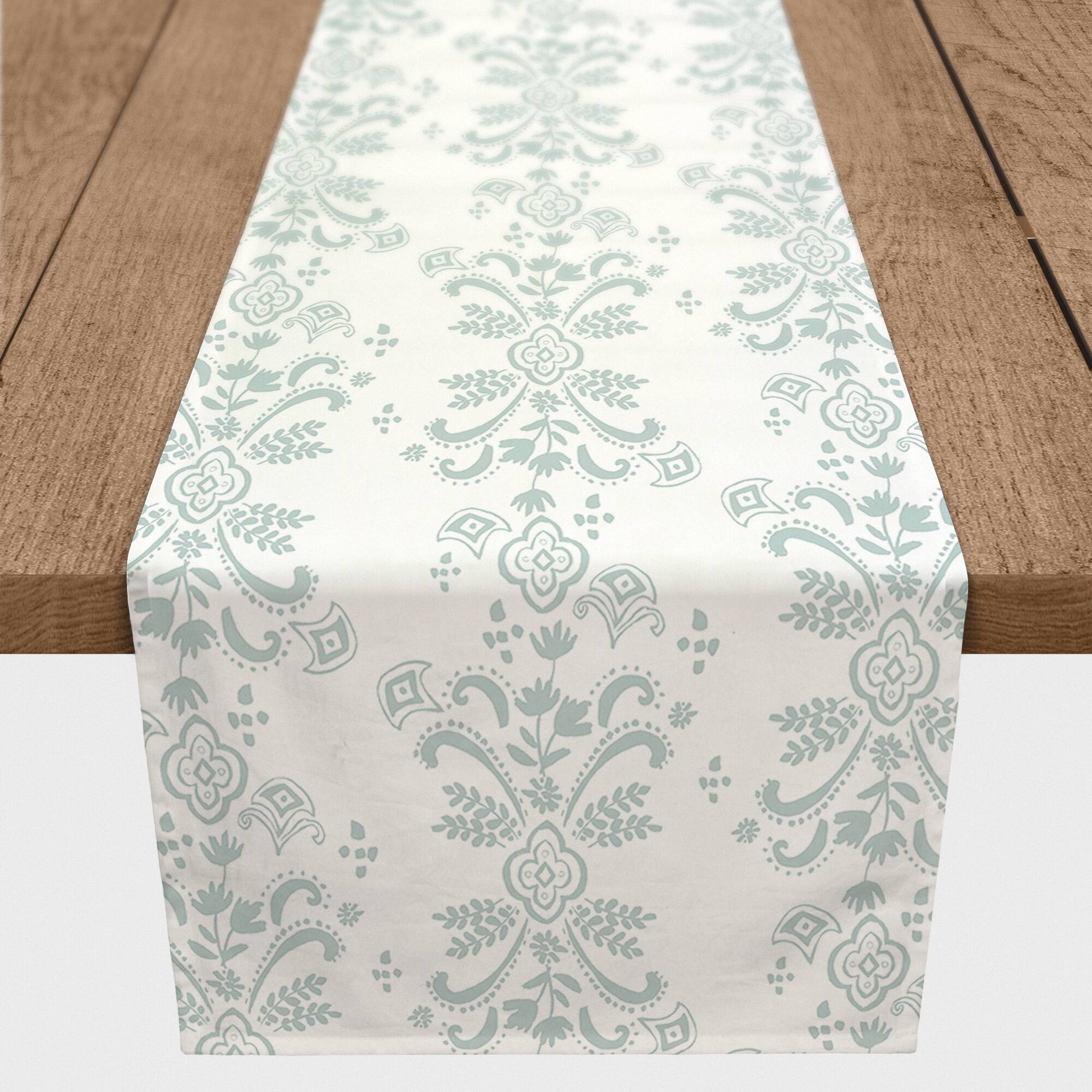 90" Floral Crest Cotton Twill Table Runner