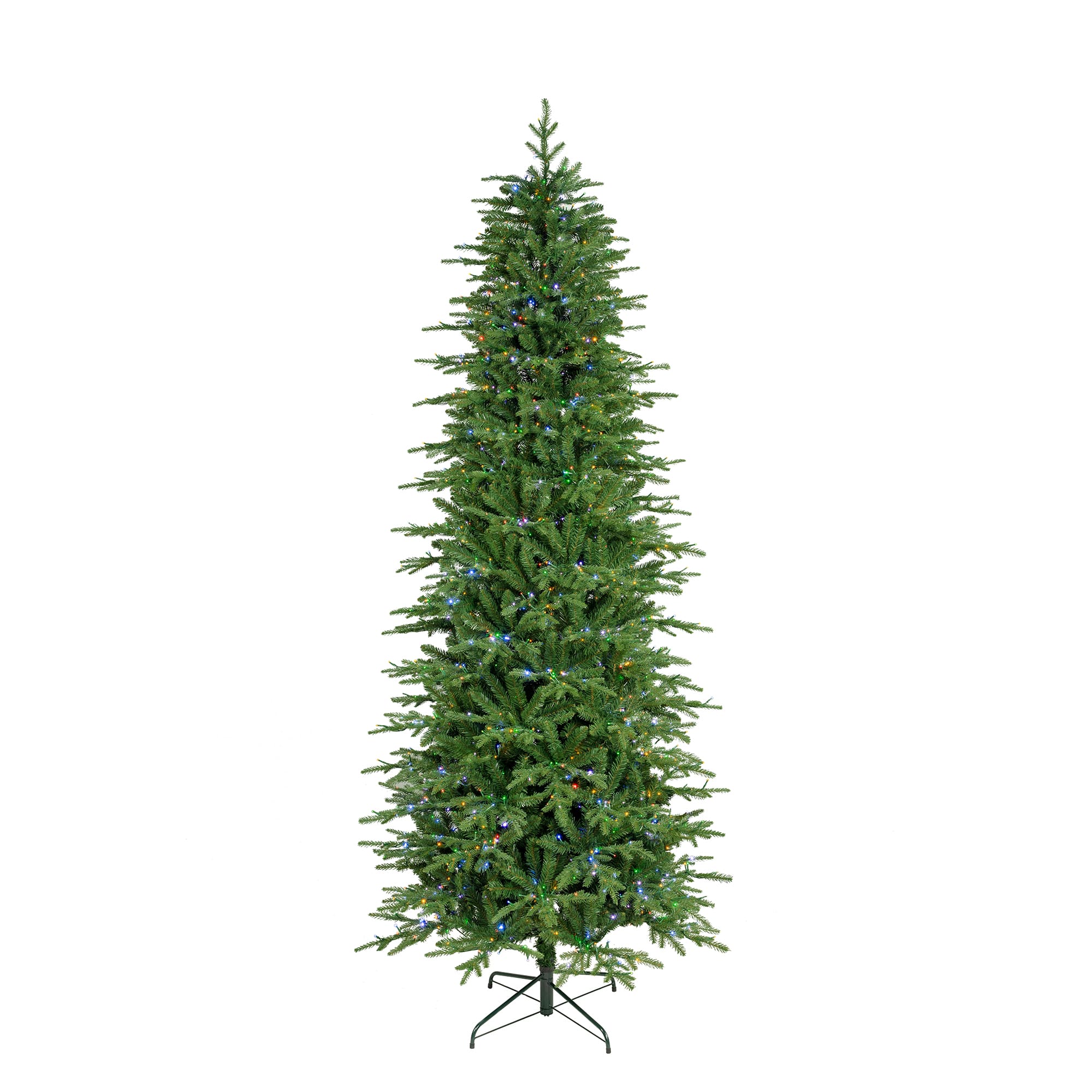 Glitzhome® 9ft. Pre-Lit Green Slim Fir Christmas Tree, Warm White & Multi-Color LED Lights