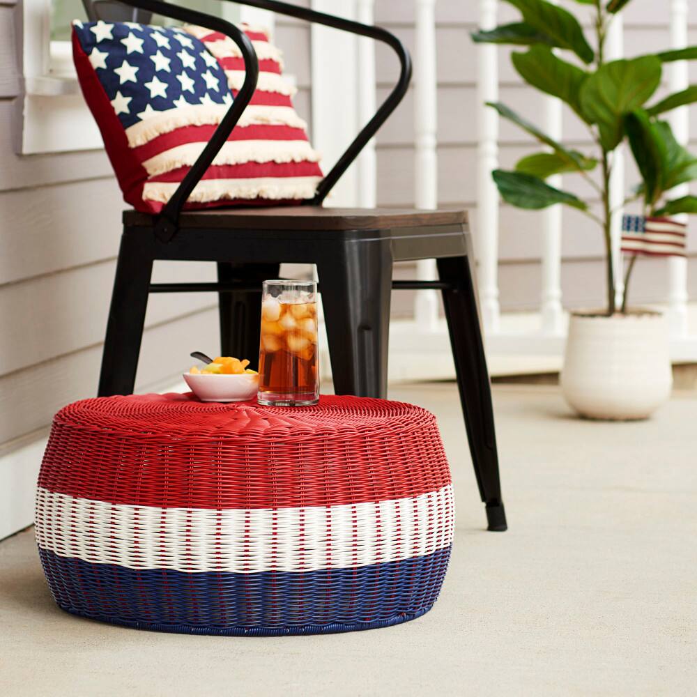 Household Essentials 9" Metal Woven Storage Ottoman