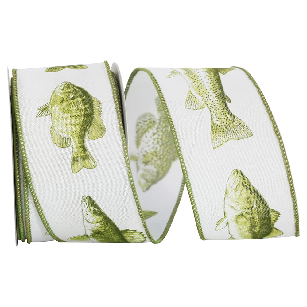 JAM Paper 2.5" x 10yd. Faux Linen Wired Freshwater Fish Ribbon