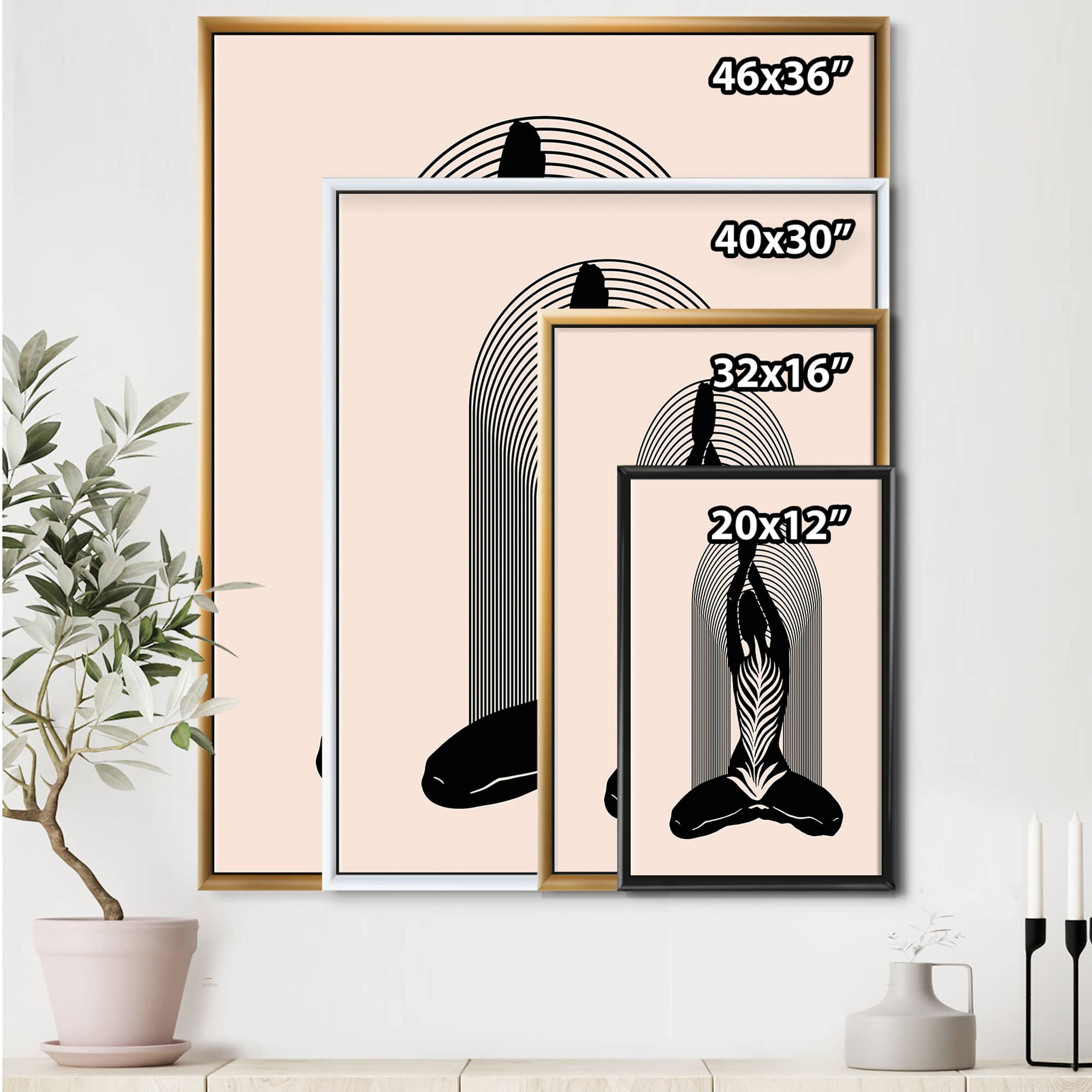 Designart - Empowered Cosmic Women Geometric Goddess Series Black And White II - Modern Canvas Wall Art Print in Black Frame