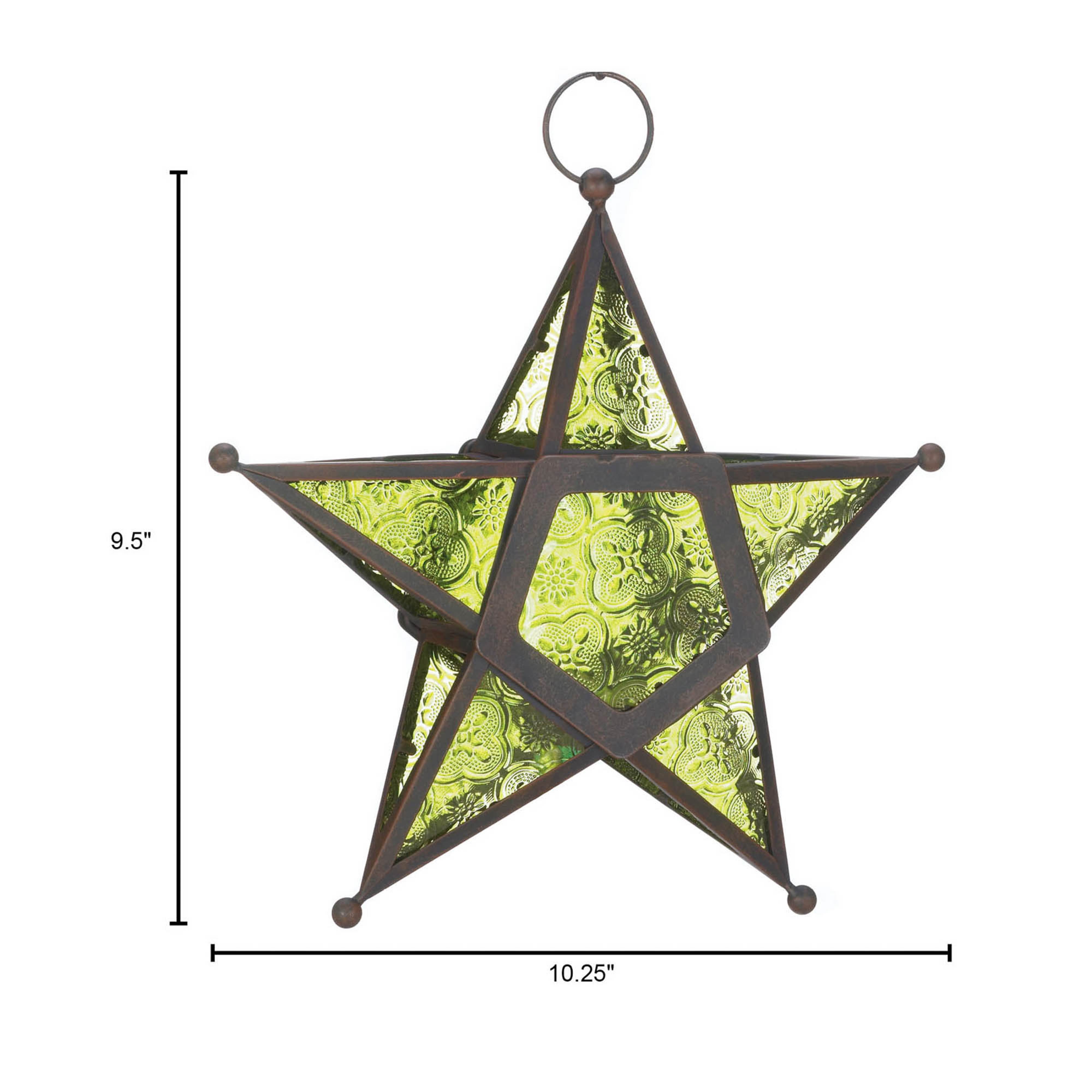 9.5'' Green Glass Star Lantern