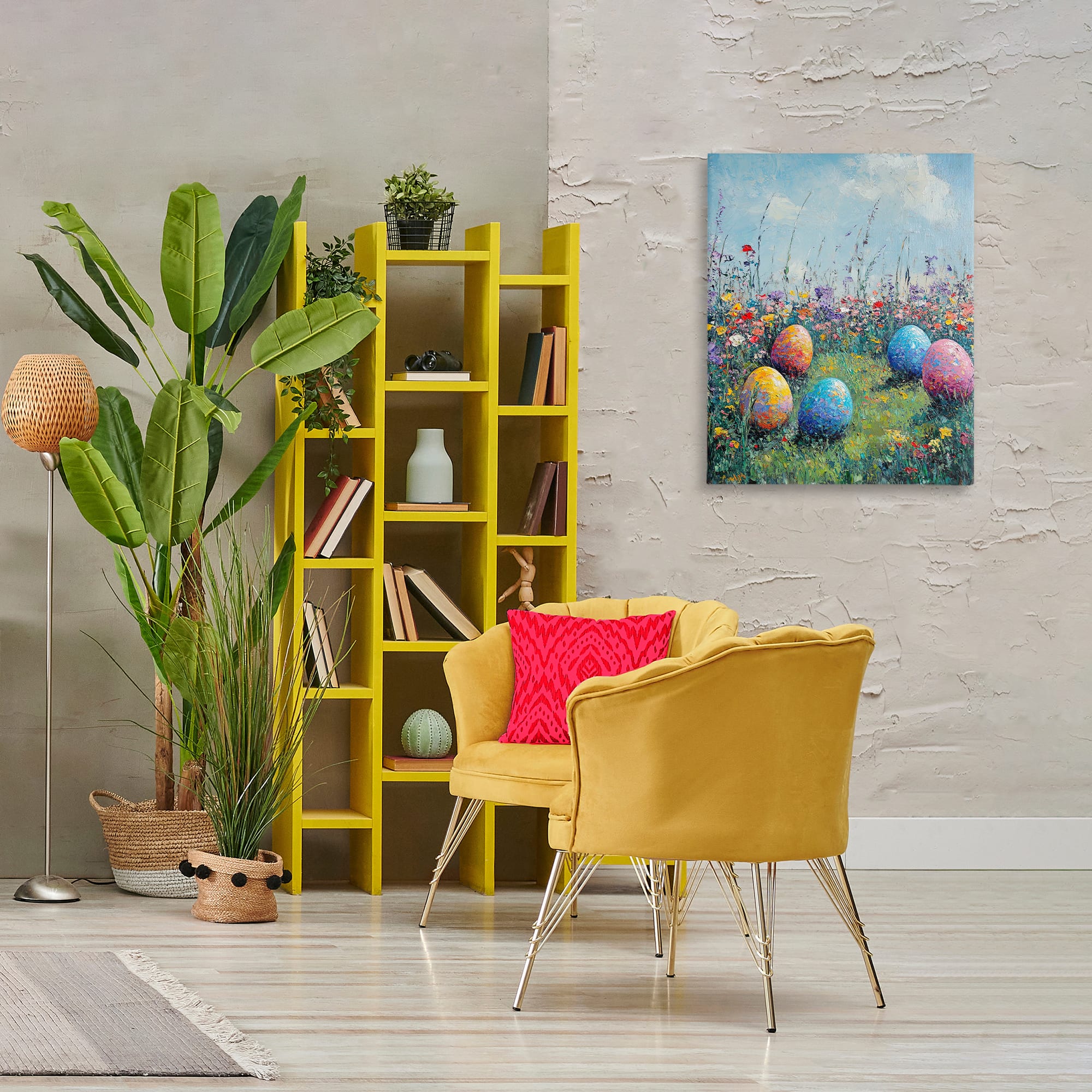 Stupell Industries Vibrant Egg Hunt Scene Canvas Wall Art