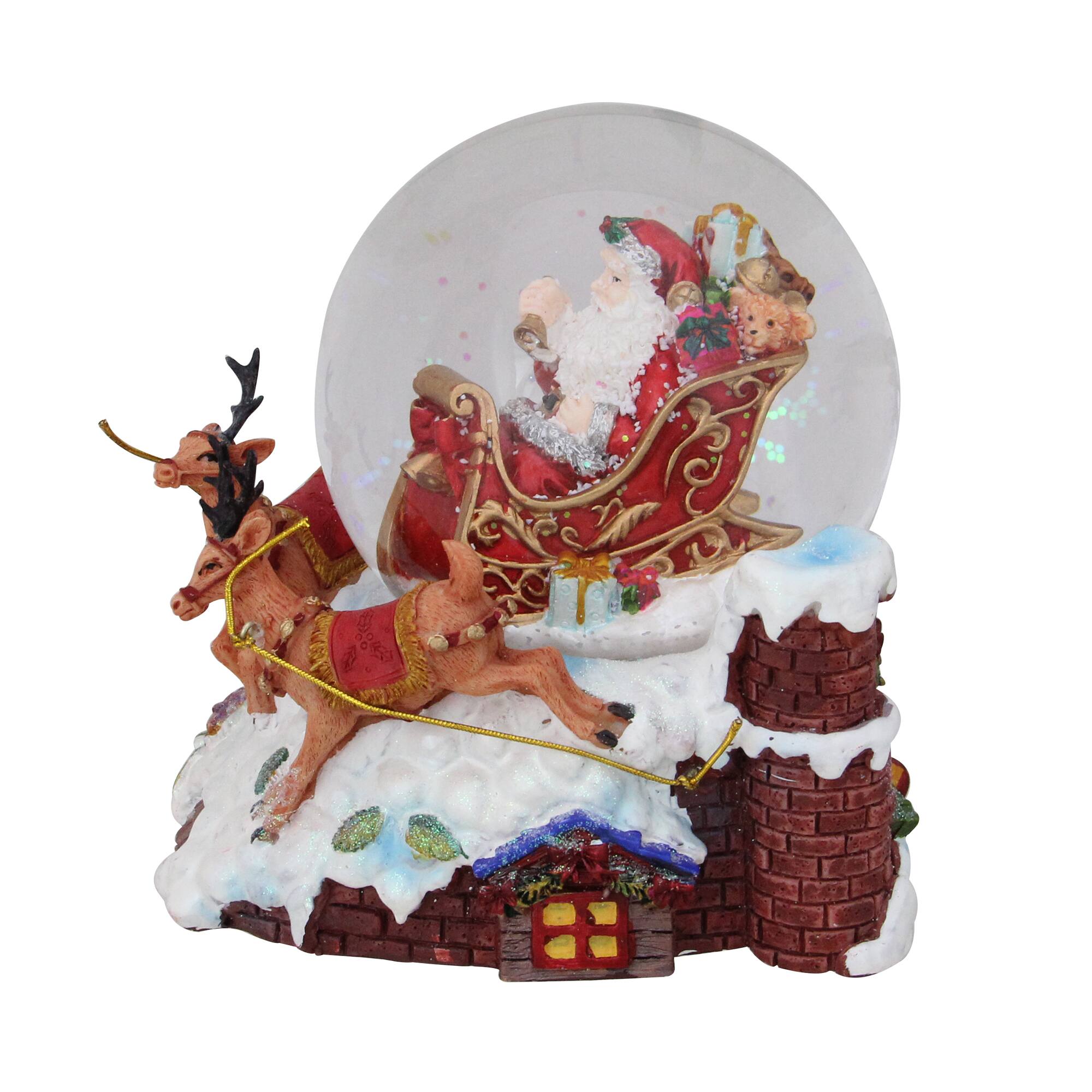 5.5" Santa Claus on Sleigh with Reindeer Musical Christmas Snow Globe