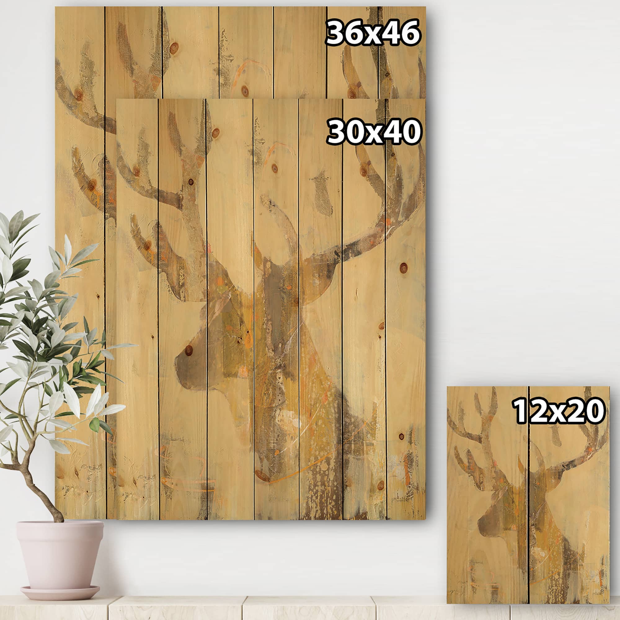 Designart - Golden Deer II - Modern Farmhouse Print on Natural Pine Wood