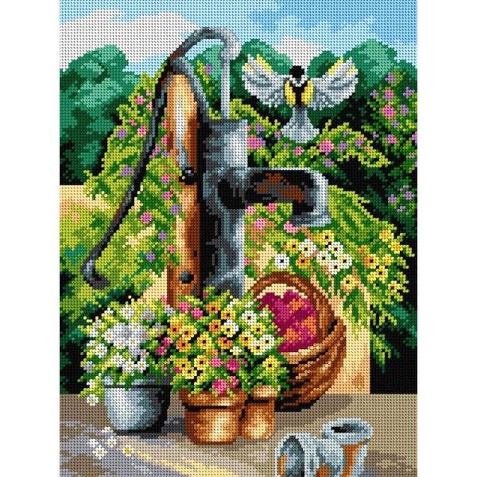 Orchidea Waterpump In Flowers Gobelin Canvas For Halfstitch Without Yarn