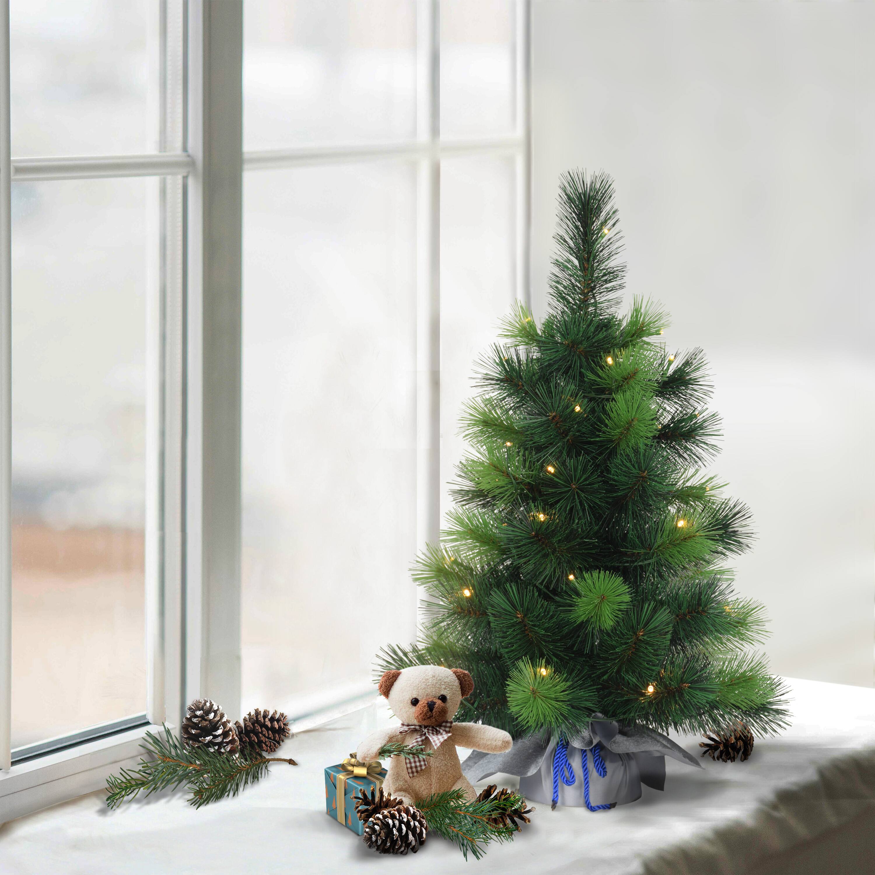 6 Pack: 2ft. Pre-Lit Table Top Artificial Christmas Tree In Silver Sack