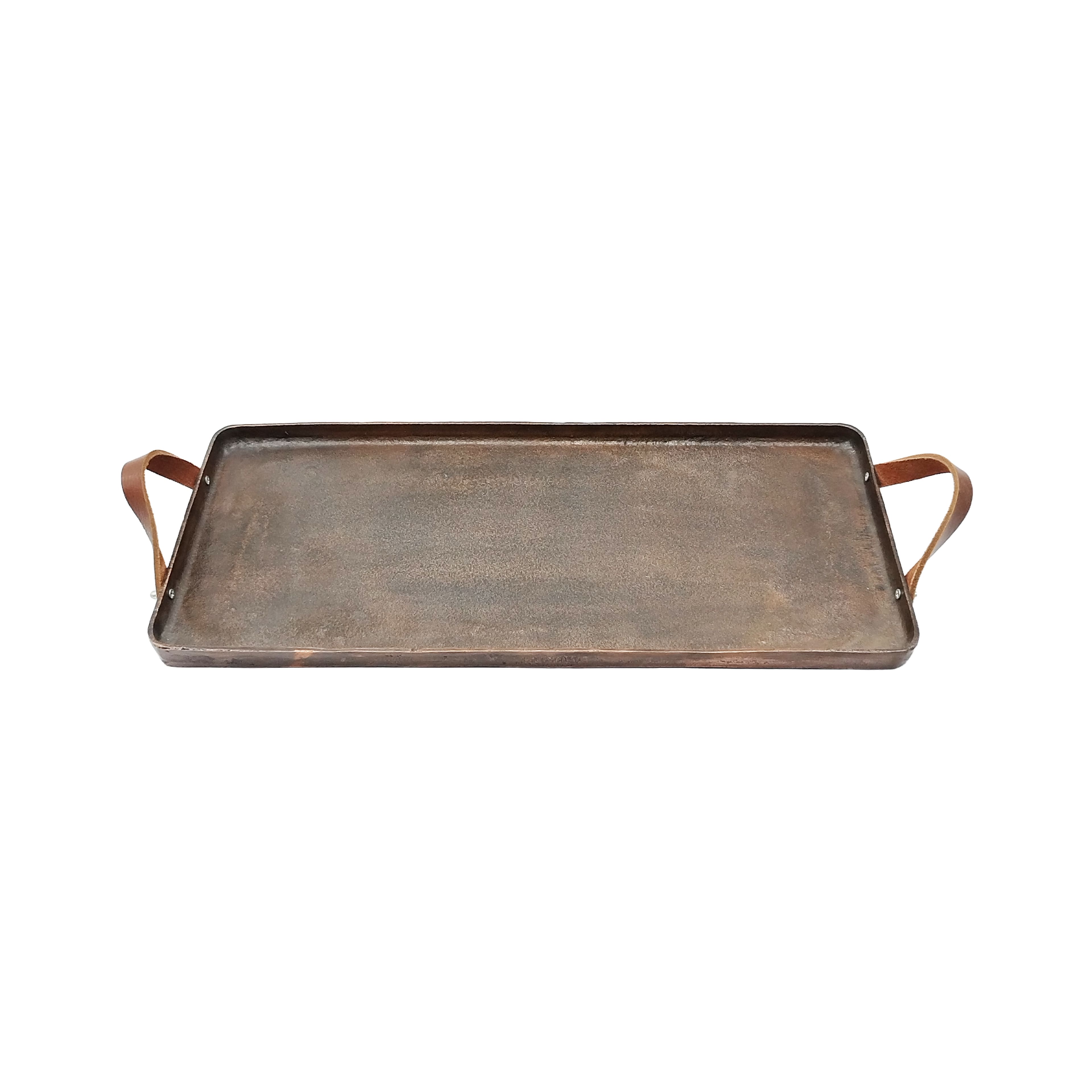 18" x 12" Metal Tray with Leather Handles by Ashland®