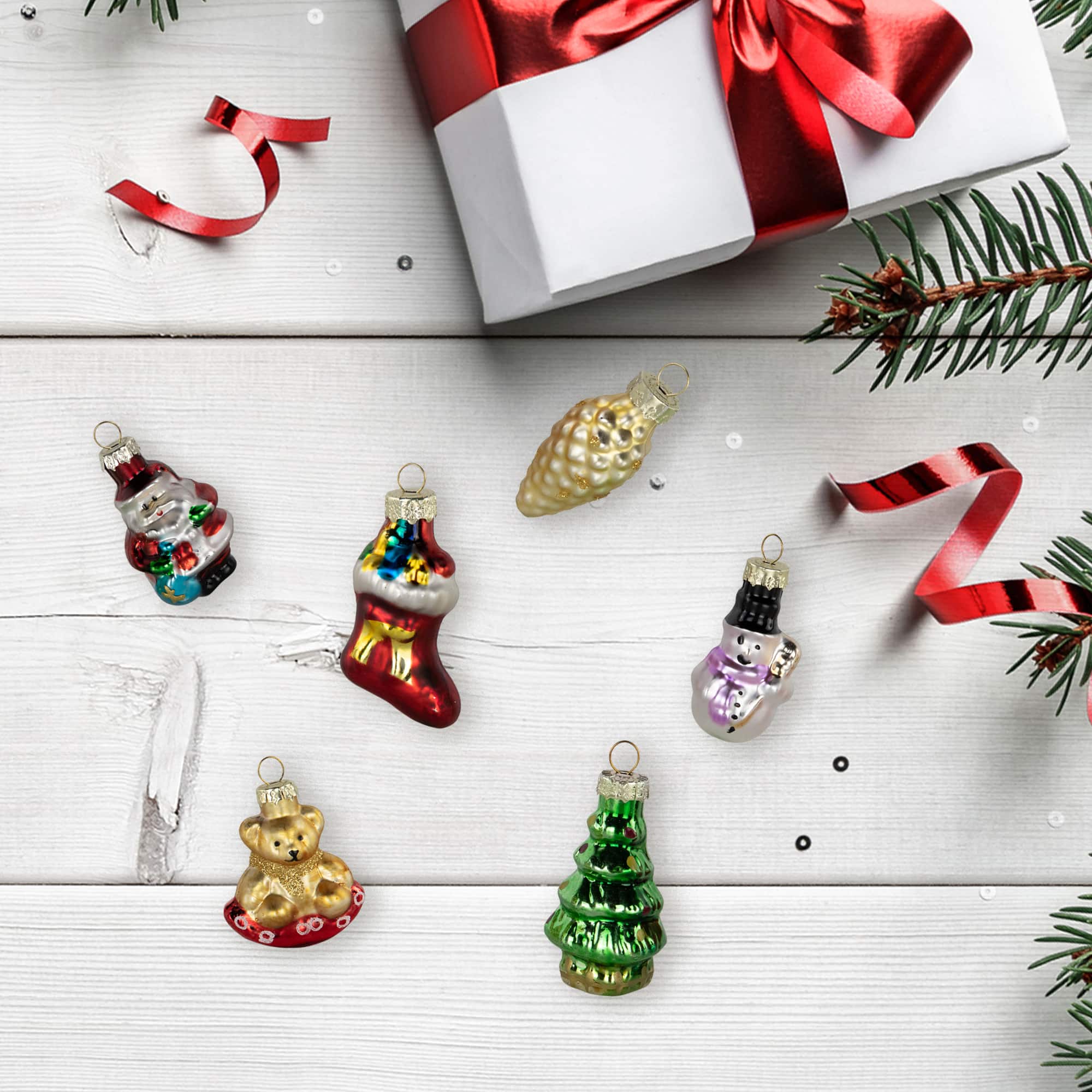 Holiday Favorites Glass Christmas Ornaments - 2.25" - Set of 6