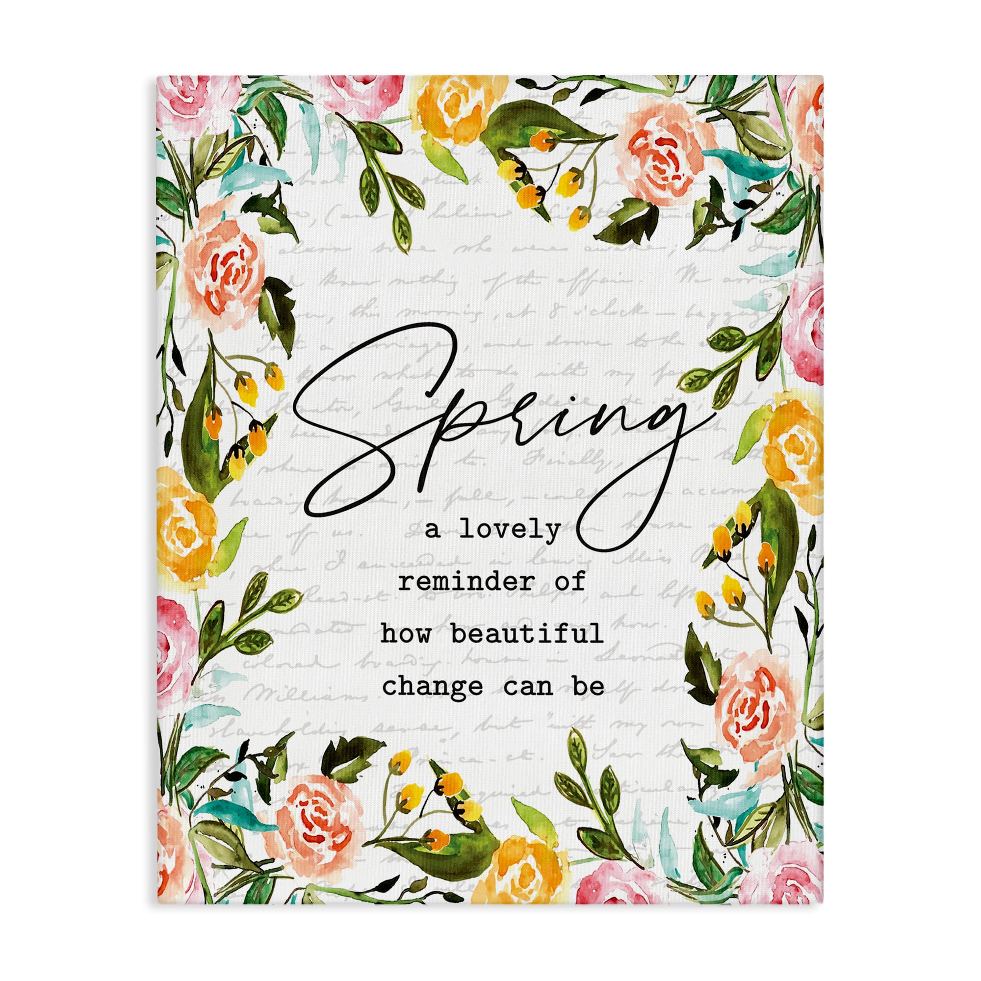 Stupell Industries Cheerful Spring Typography Quote Floral Blossom Border Canvas Wall Art