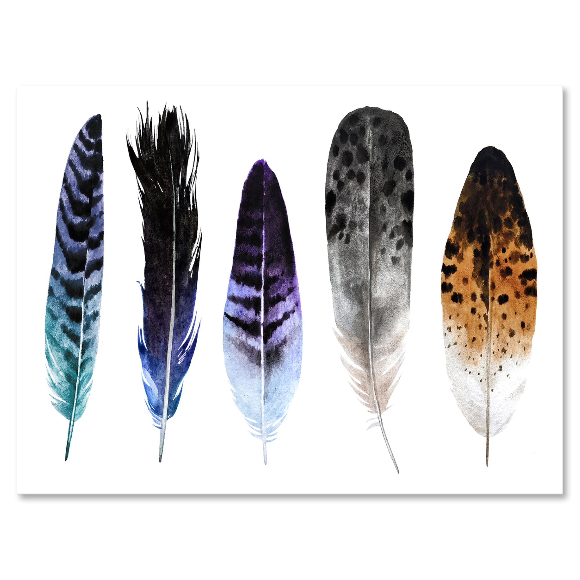 Designart - Colourful Boho Feathers II - Bohemian & Eclectic Canvas Wall Art Print