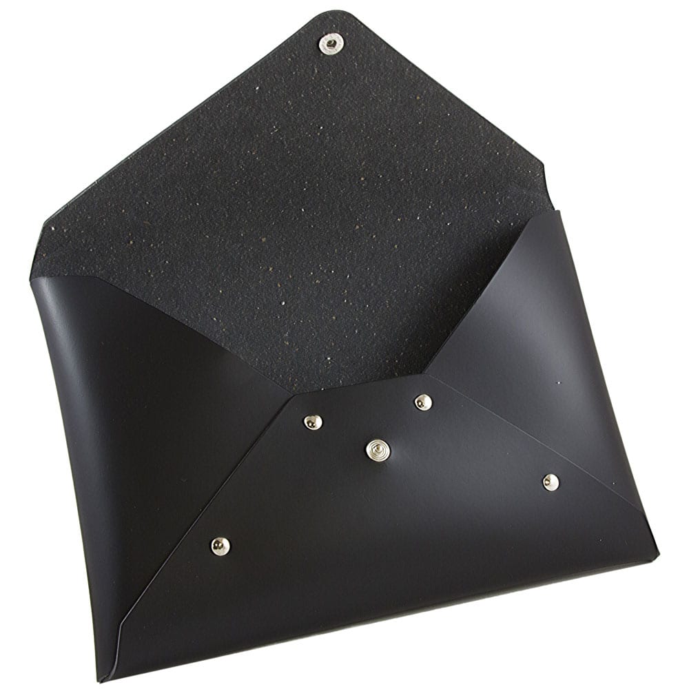 JAM Paper Black Medium Italian Leather Portfolio with Snap Closure