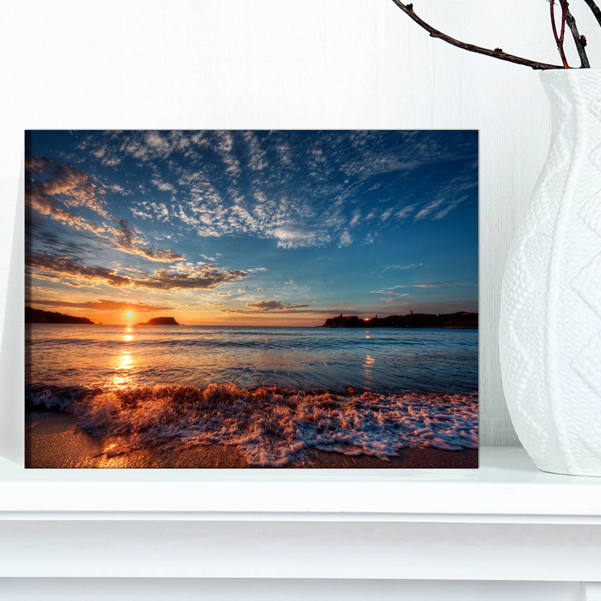 Designart - Tranquil Beach and Whimsical Clouds - Seashore Photo Canvas Art Print