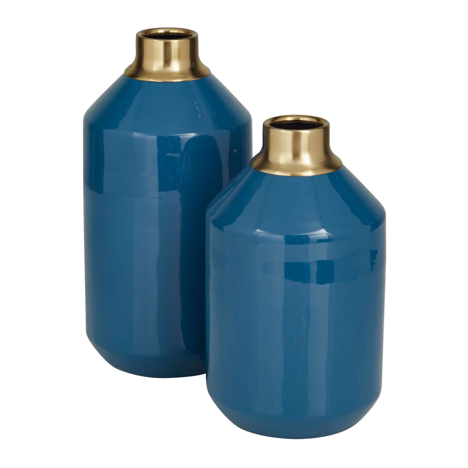 Blue Metal Modern Vase, 10" x 5" x 5"