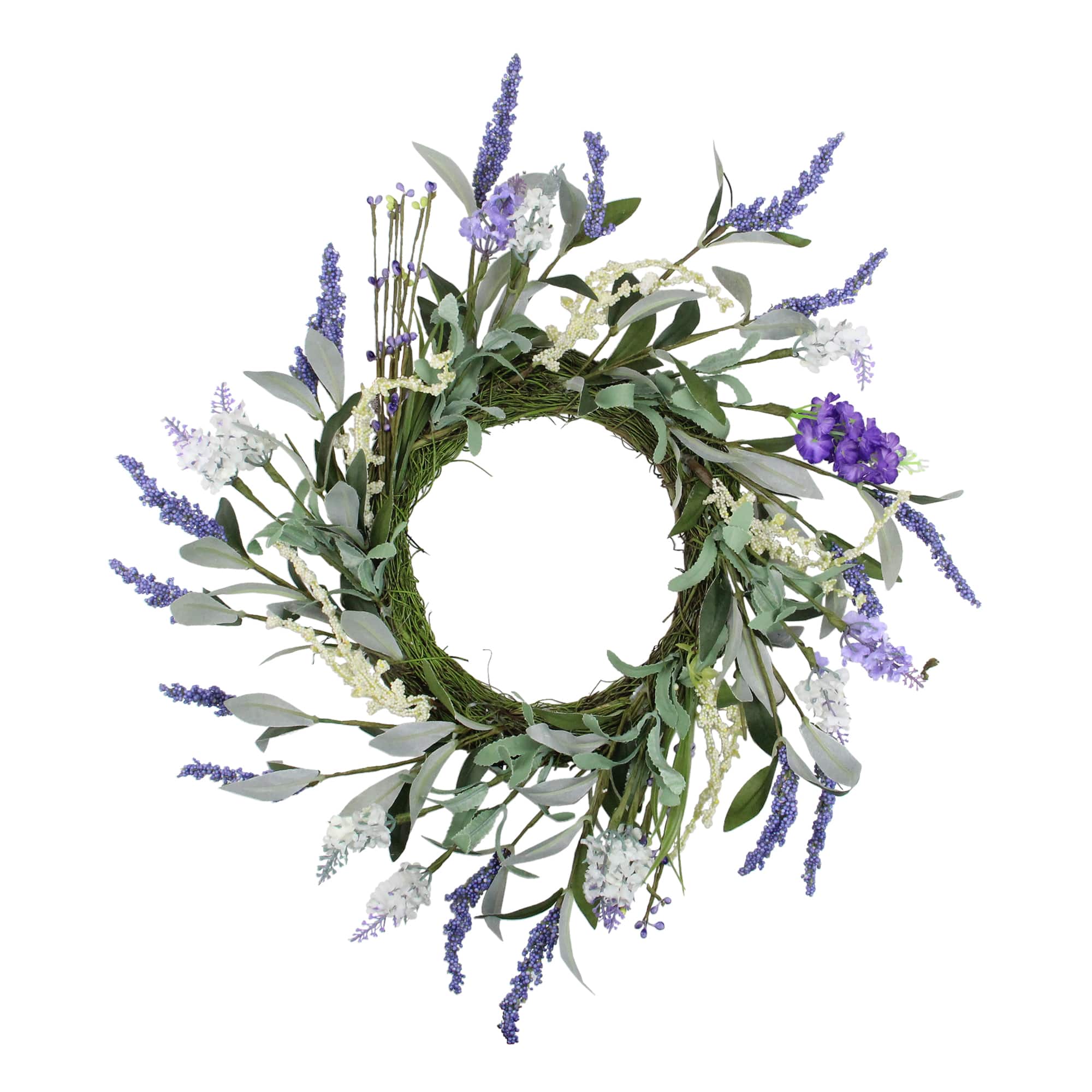 33377329 Lavender Flower Artificial Spring Wreath, Purple & Green - 16 in.
