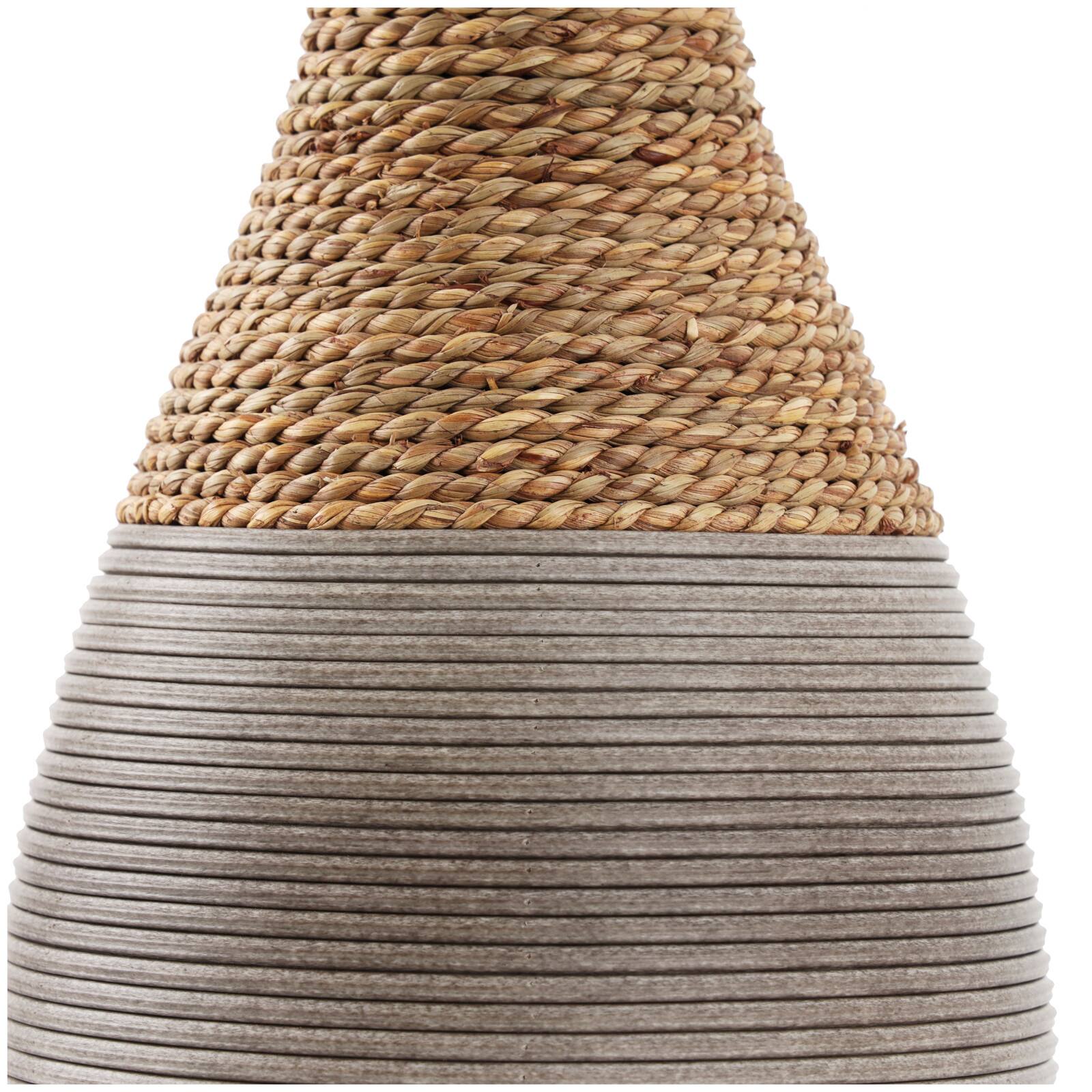 19" Brown Seagrass Handmade Wrapped Vase with Layered Gray Paneling