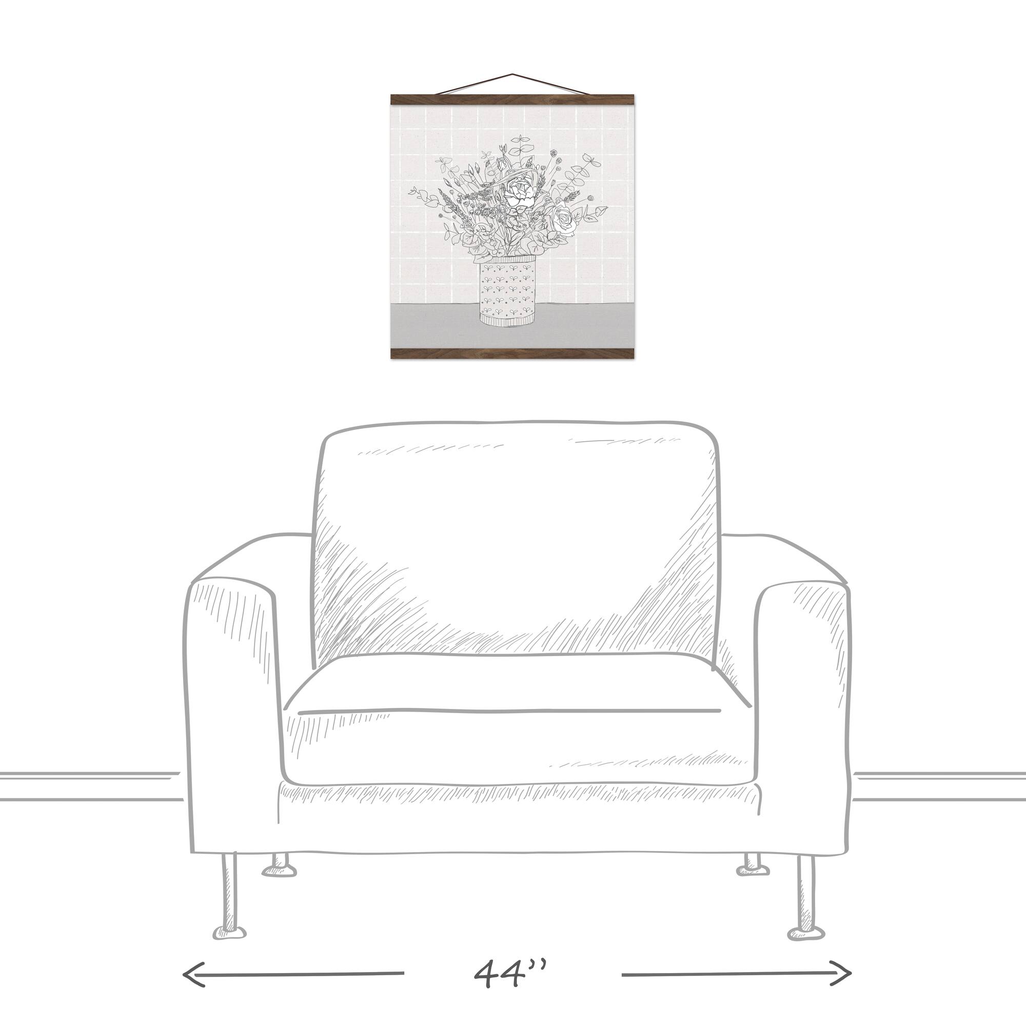 Neutral Floral Vase Teak Hanging Canvas