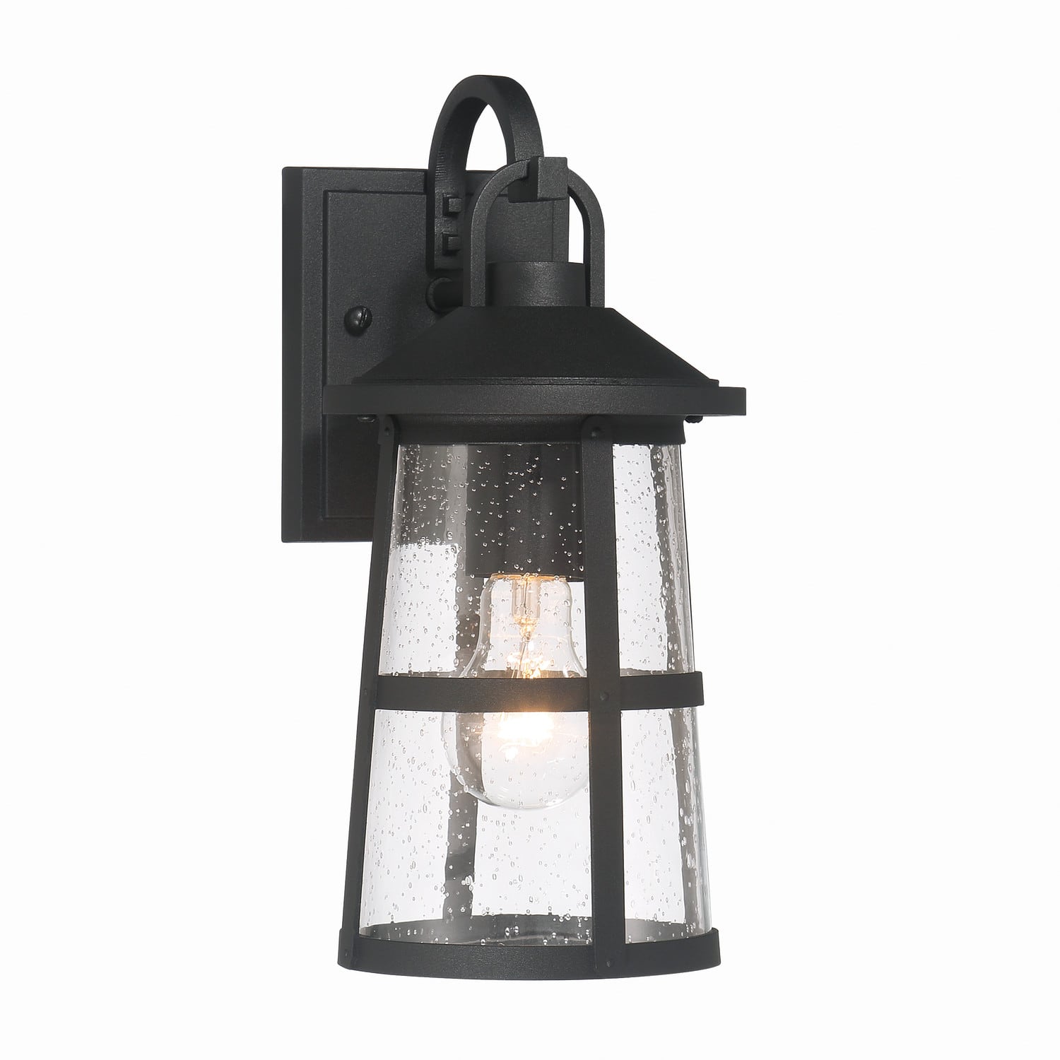 Hello Honey® Nantucket Matte Black Coastal Metal & Glass Wall Mounted Outdoor Lantern Light