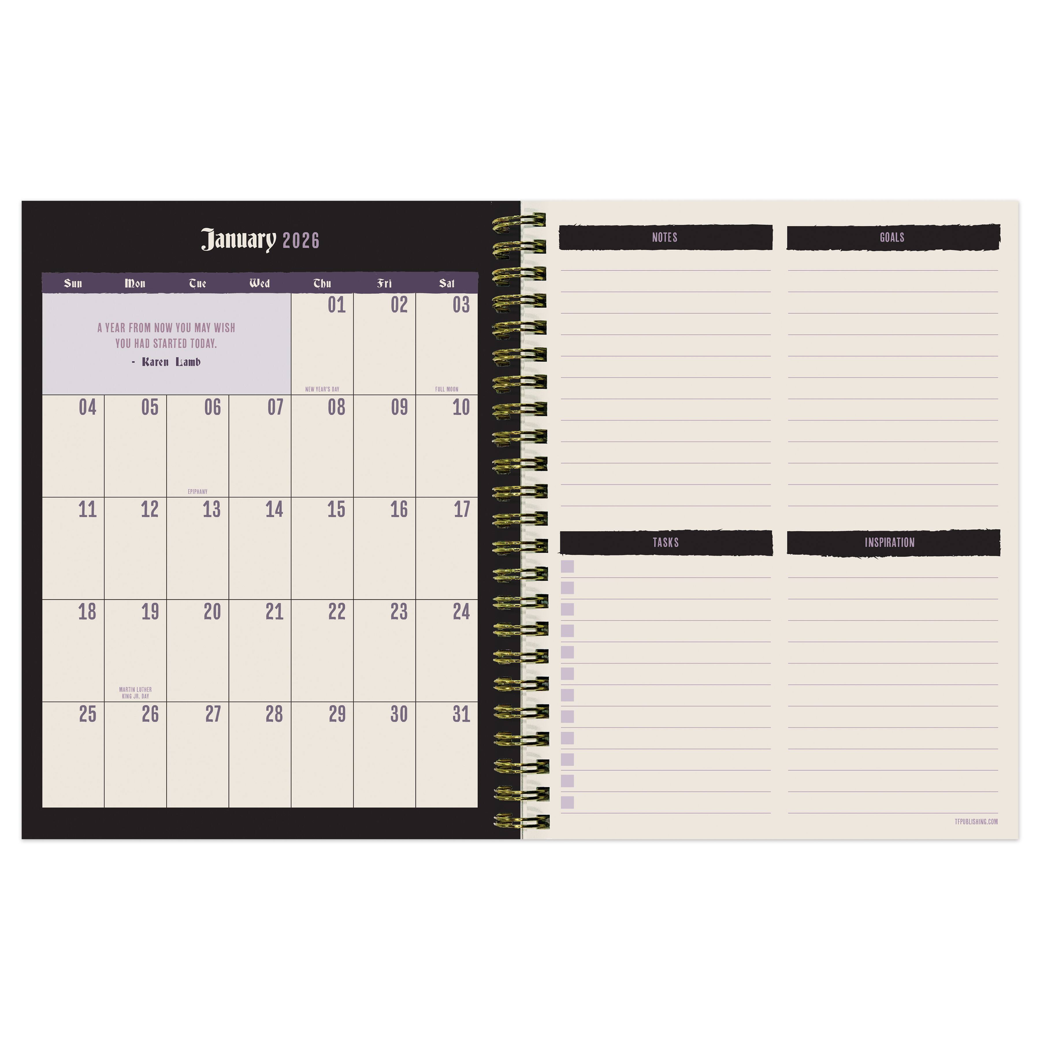 TF Publishing 2025-2026 Black Velvet Medium Weekly/Monthly Planner