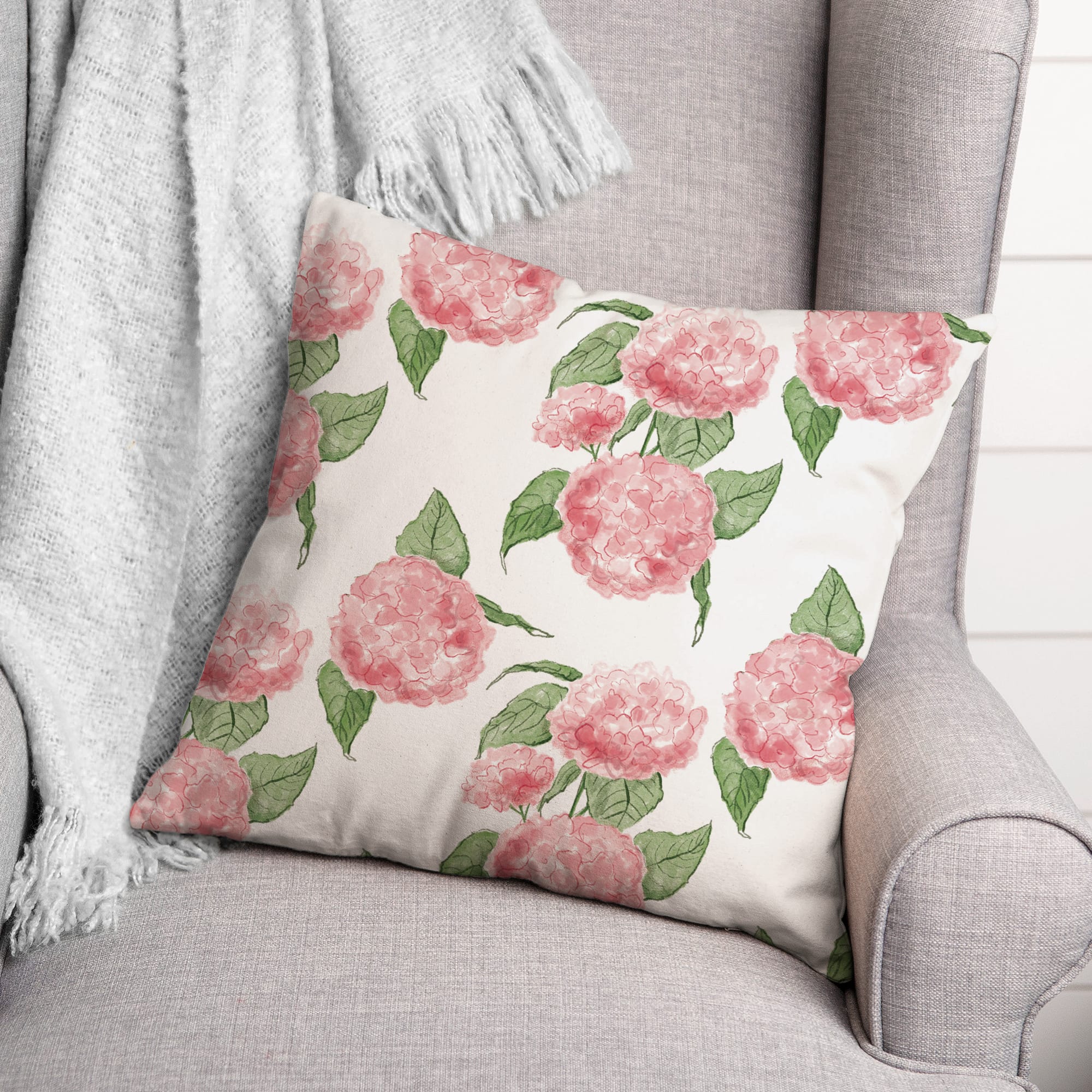 Pink Hydrangea Pattern 18" x 18" Throw Pillow